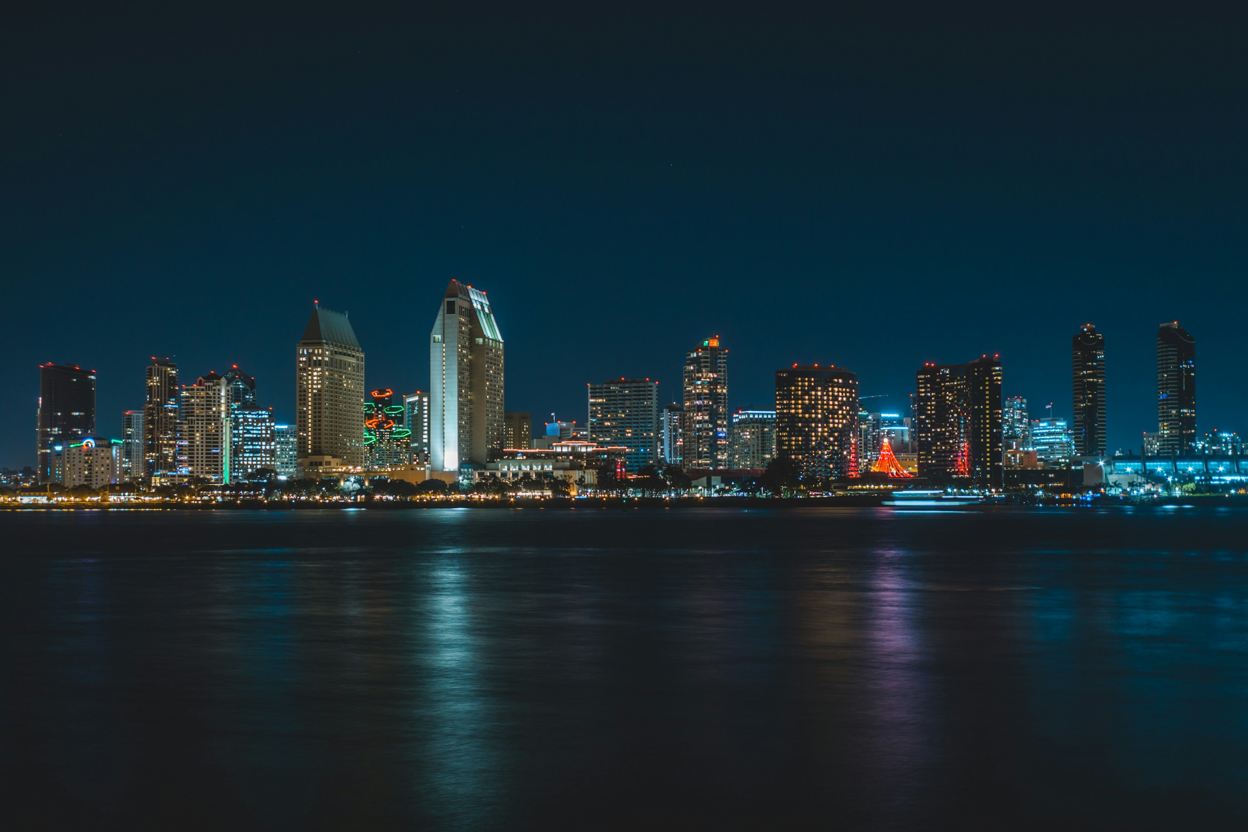 San Diego Skyline at Night Across the Water HD Wallpaper