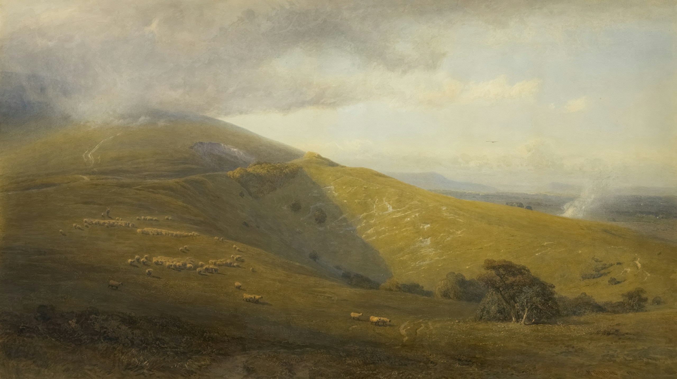 A View on the South Downs by Henry George Hine HD Wallpaper