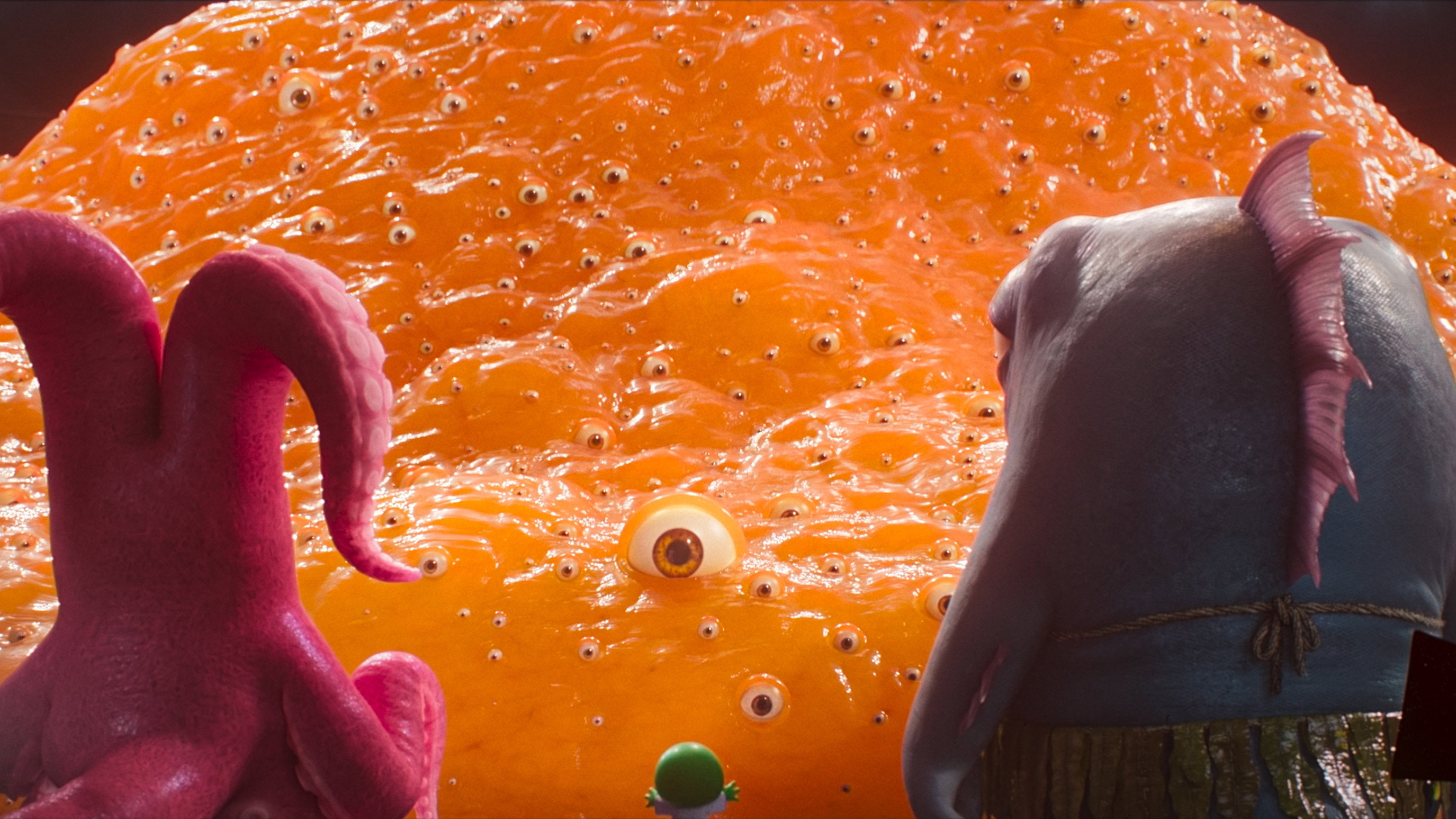 Monsters Looking at Giant Orange Blob in Monsters University HD Wallpaper