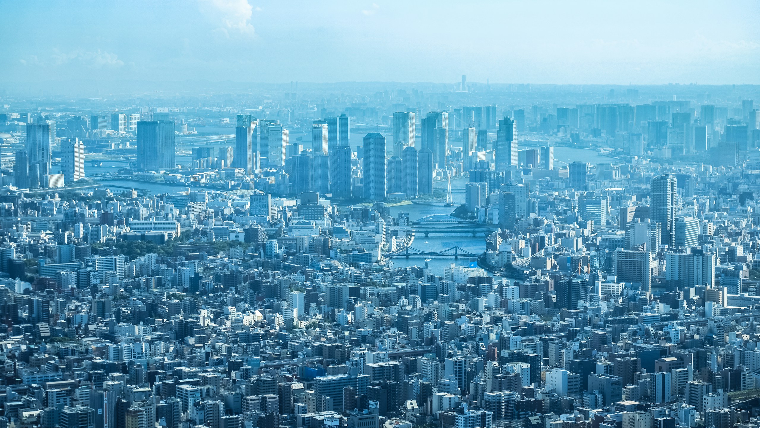 High Angle View of Tokyo City Skyline and River HD Wallpaper