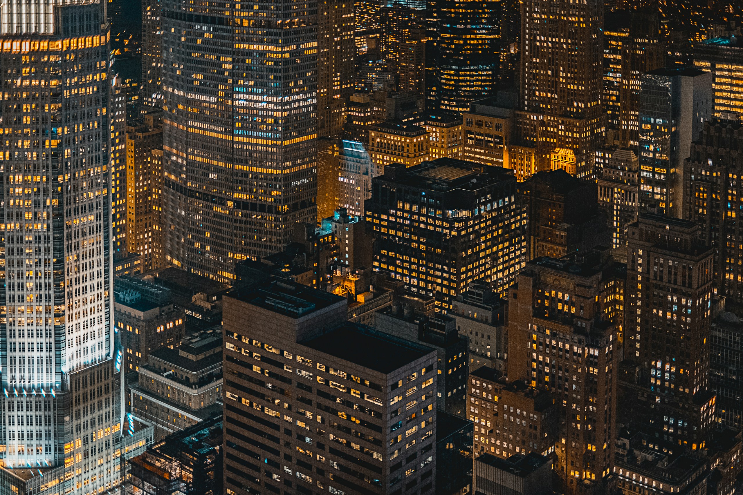 Aerial View of City Skyscrapers at Night HD Wallpaper