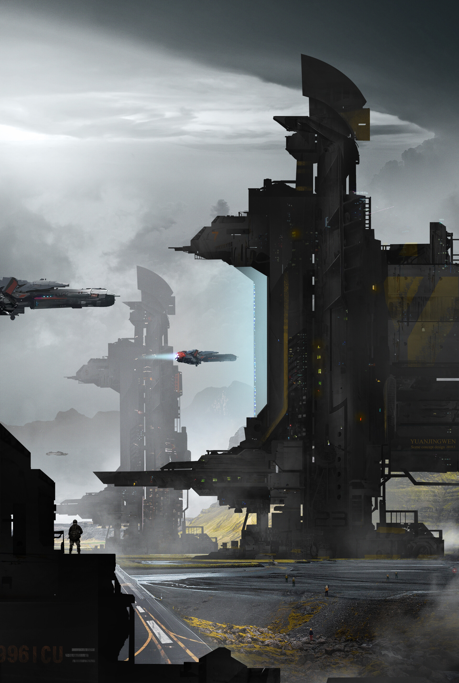 Futuristic Sci-Fi Towers and Spaceships Concept Art HD Wallpaper
