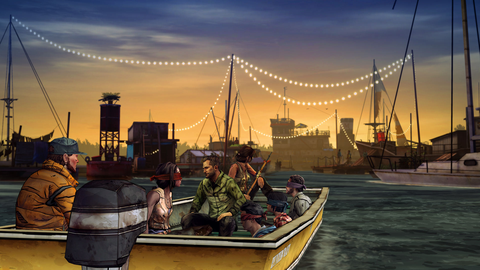 Michonne and survivors in a boat, The Walking Dead HD Wallpaper