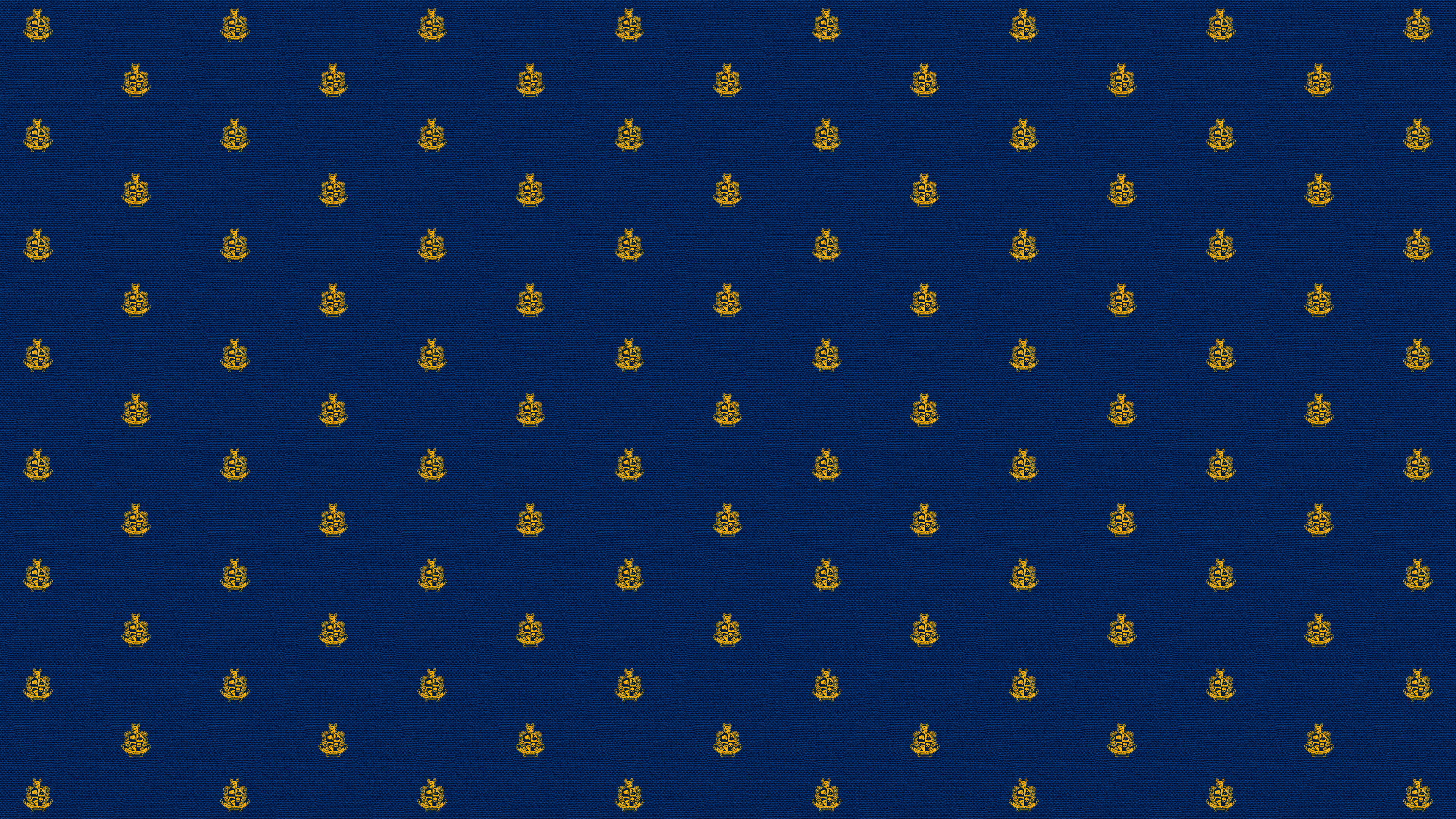 Repeating Gold Crest Pattern on Dark Blue Fabric HD Wallpaper