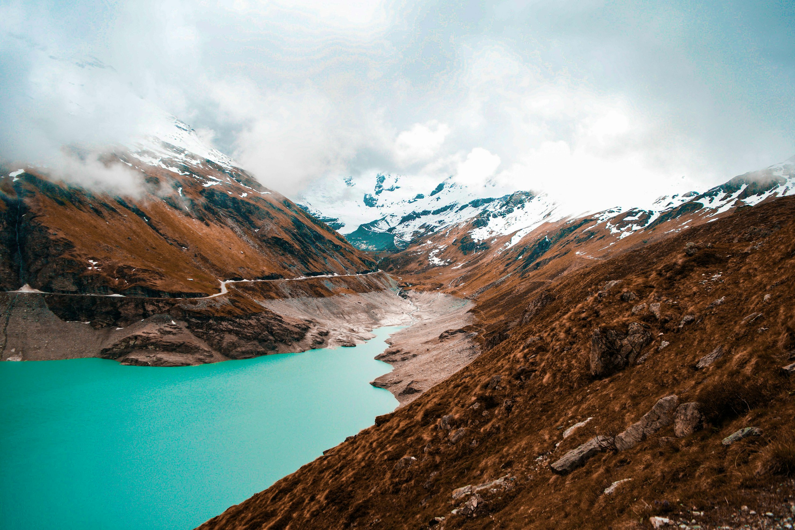 Turquoise alpine lake Lac de Moiry in Switzerland HD Wallpaper