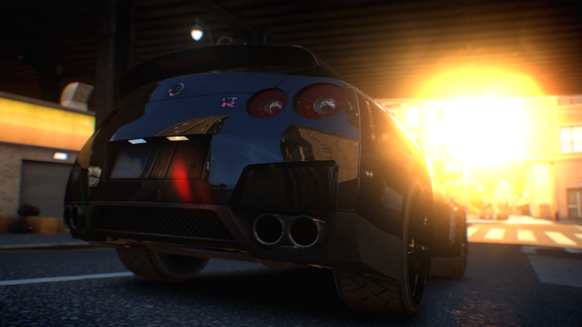 Black Nissan GT-R Rear View at Sunset HD Wallpaper