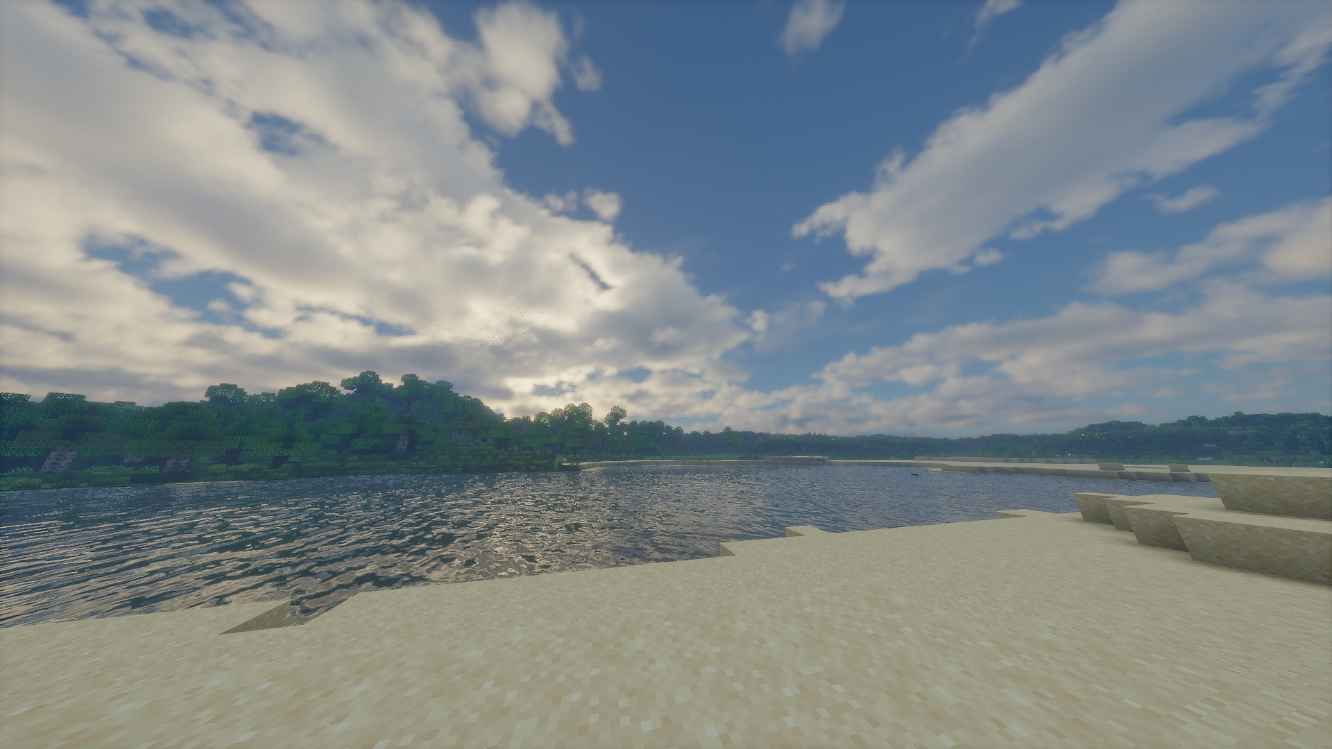Minecraft Beach and Lake with Realistic Shaders HD Wallpaper
