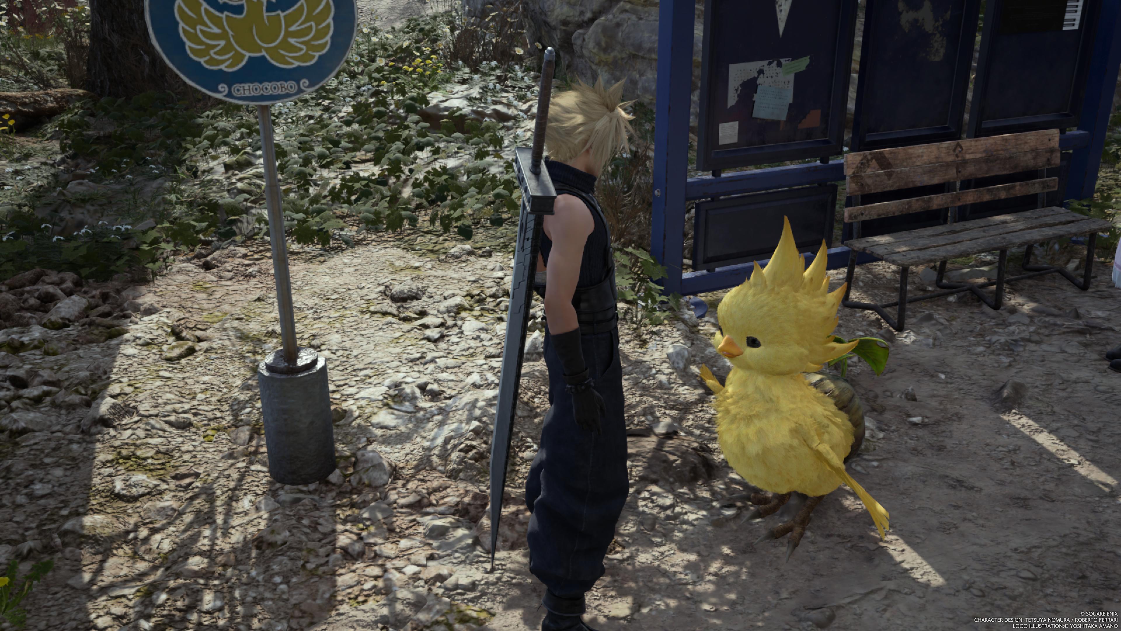 Cloud Strife and Baby Chocobo in Final Fantasy VII Rebirth HD Wallpaper