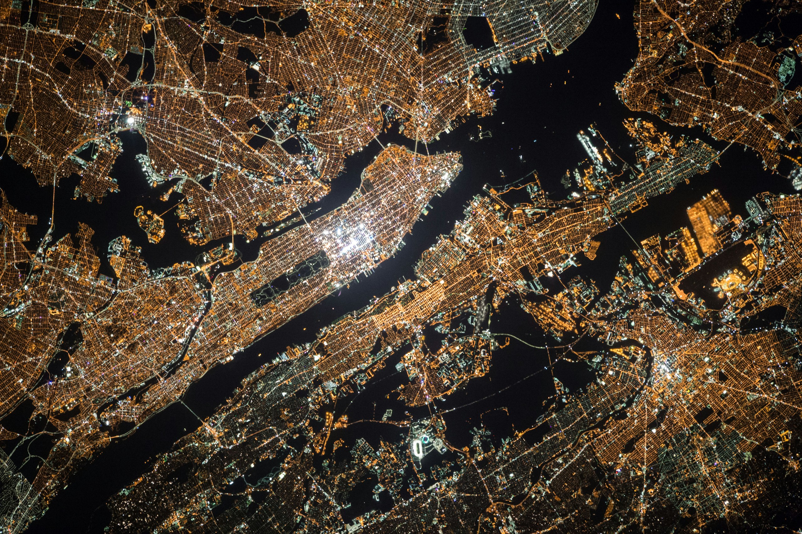 Satellite view of New York City at night HD Wallpaper