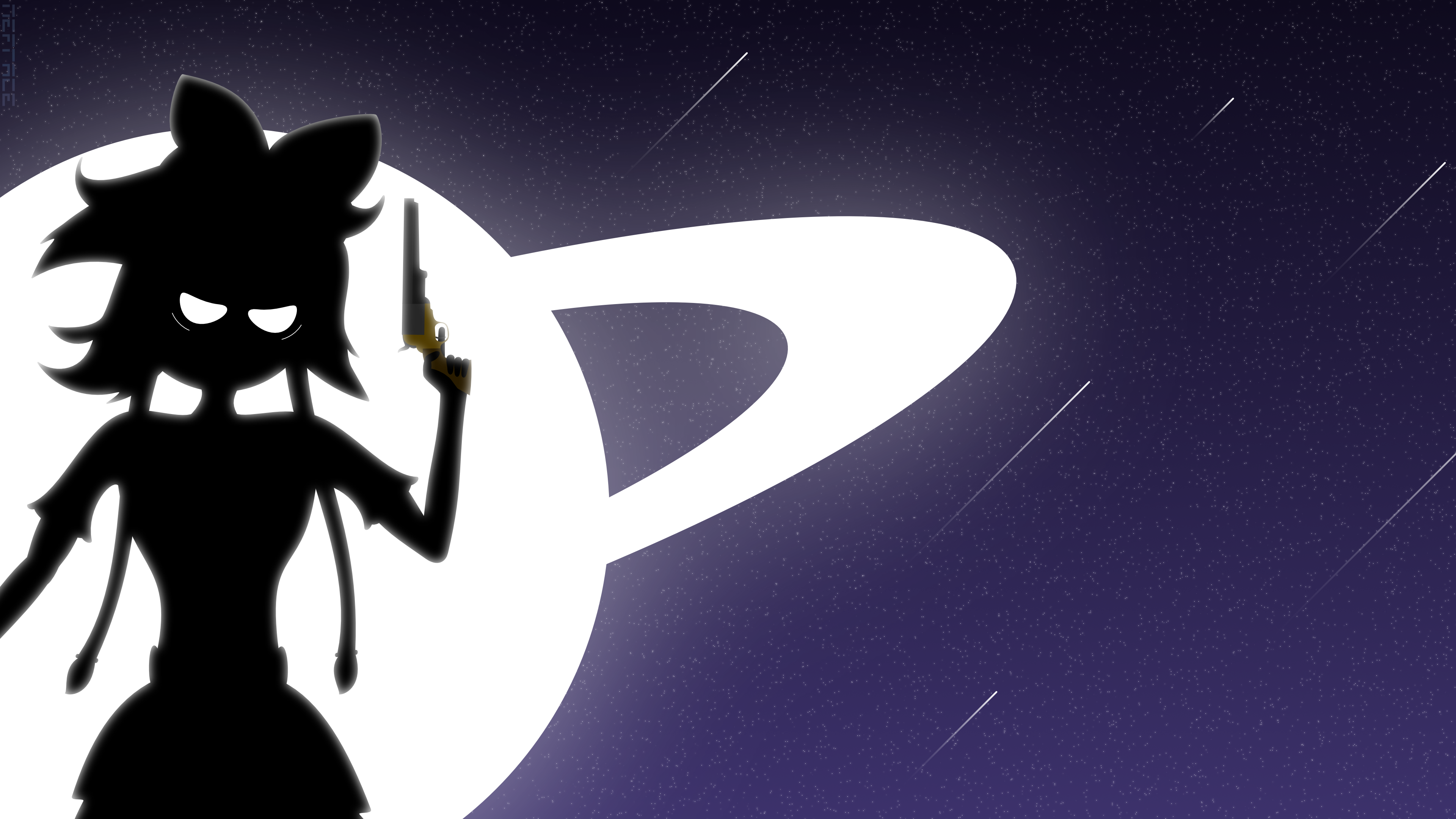 Reimu Hakurei Silhouette with Gun from Touhou Project HD Wallpaper