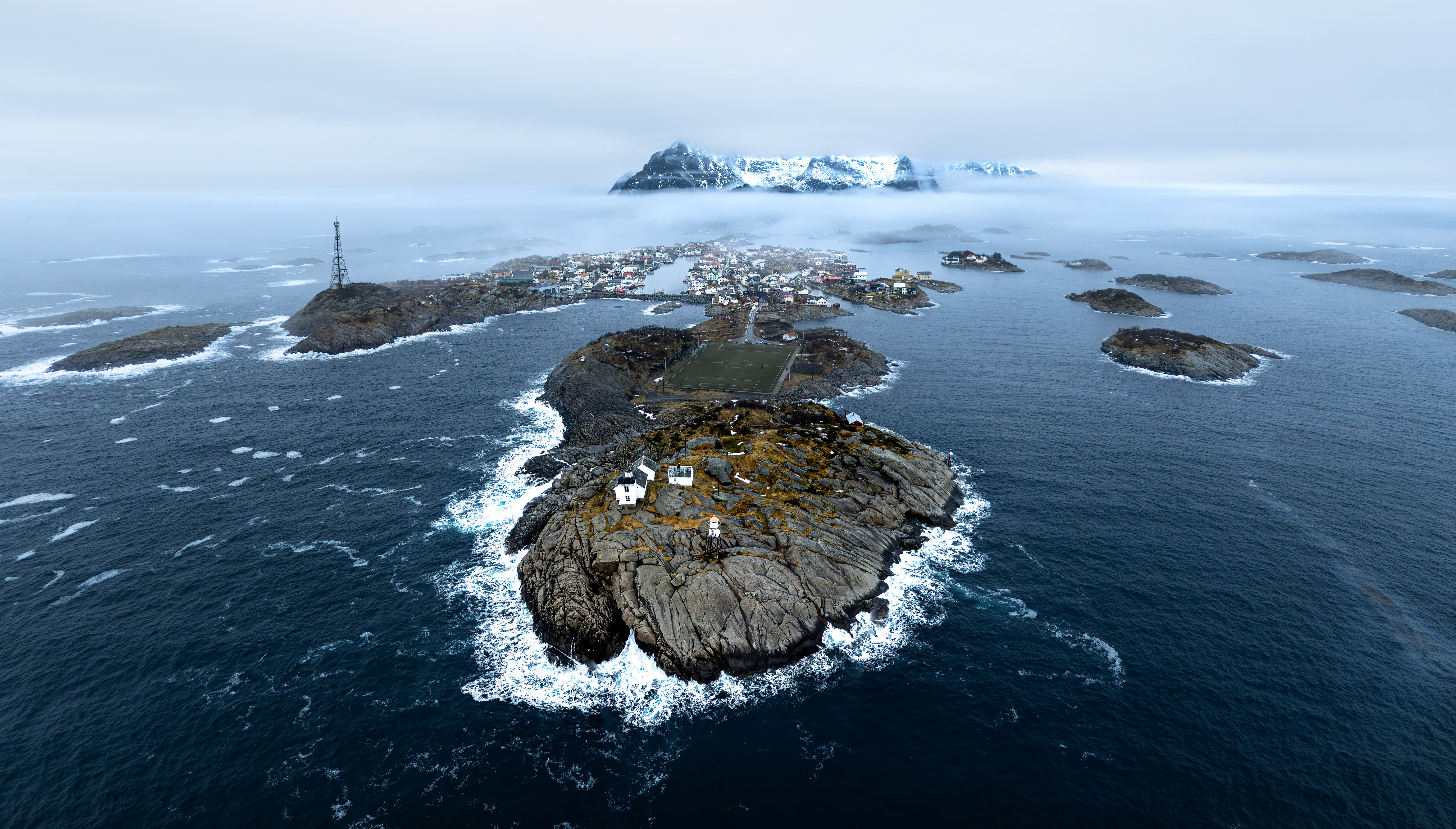 Aerial view of Henningsvær in Lofoten Norway HD Wallpaper