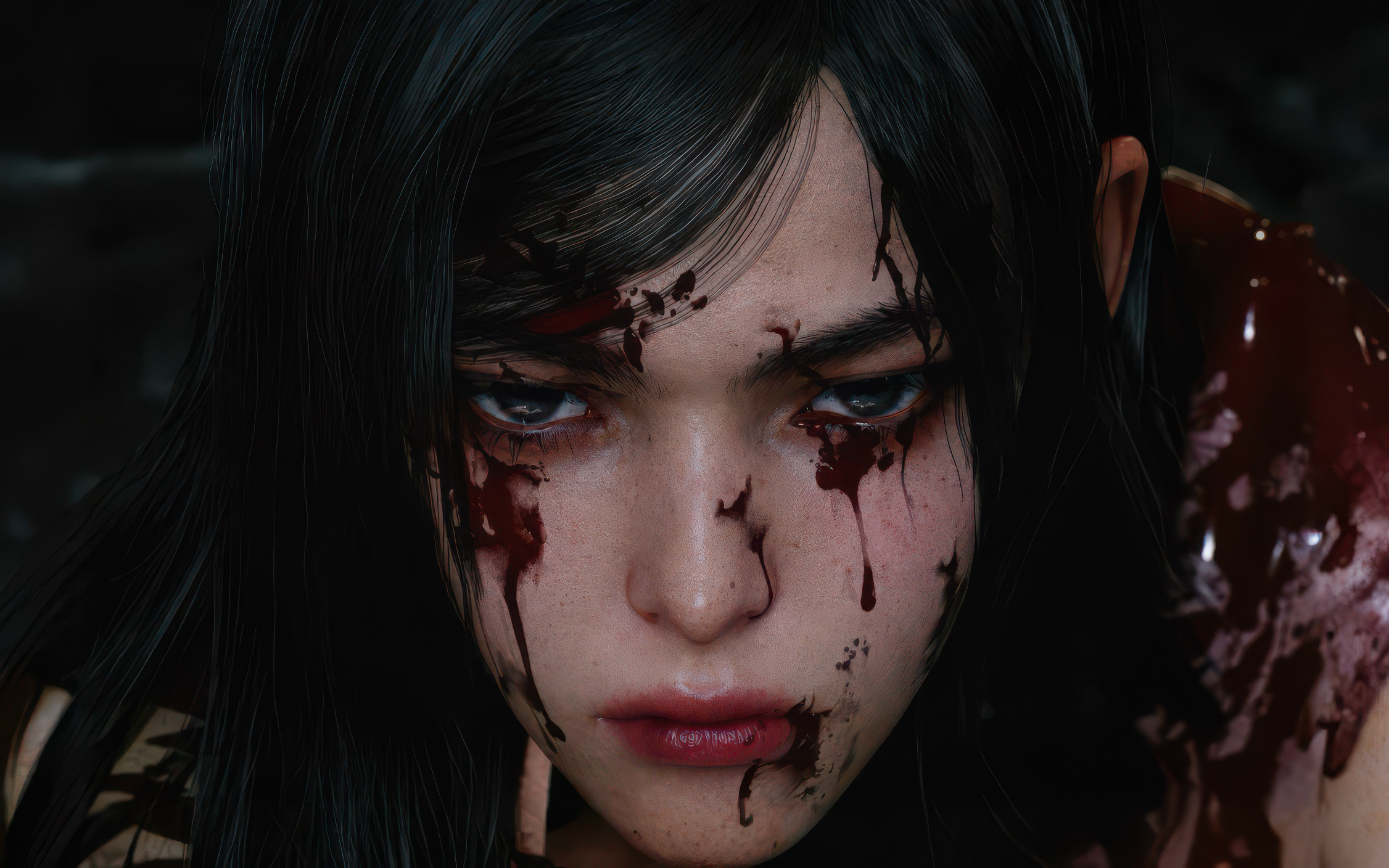 Close-up of a 3D woman with blood on her face HD Wallpaper