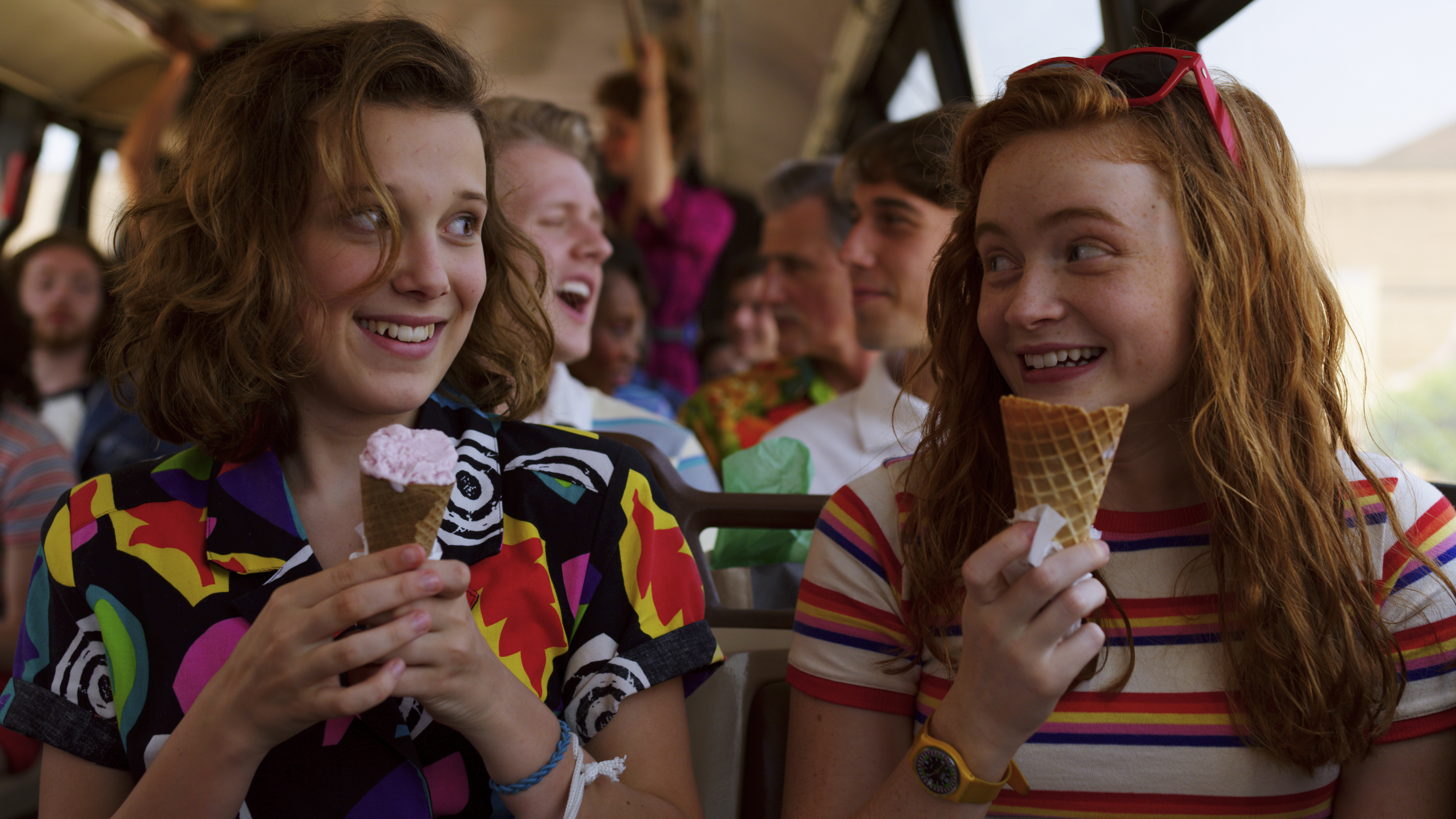 Eleven and Max eating ice cream in Stranger Things HD Wallpaper