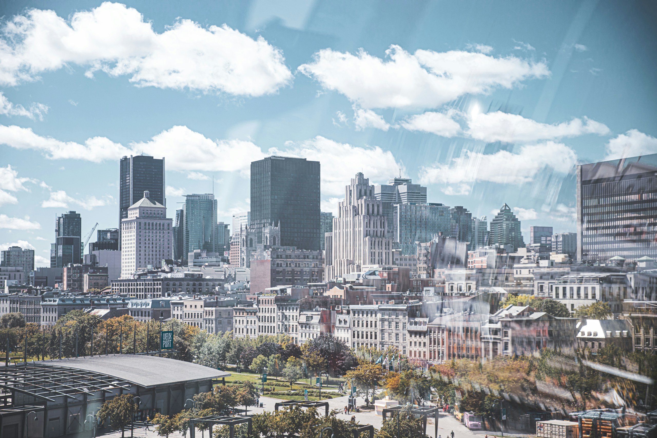Panoramic View of Montreal Skyline and Old Port HD Wallpaper