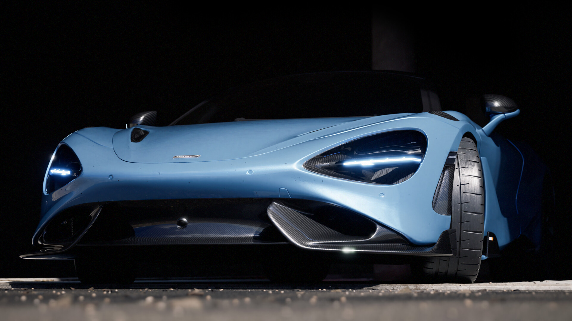 Front View of a Light Blue McLaren 765LT HD Wallpaper