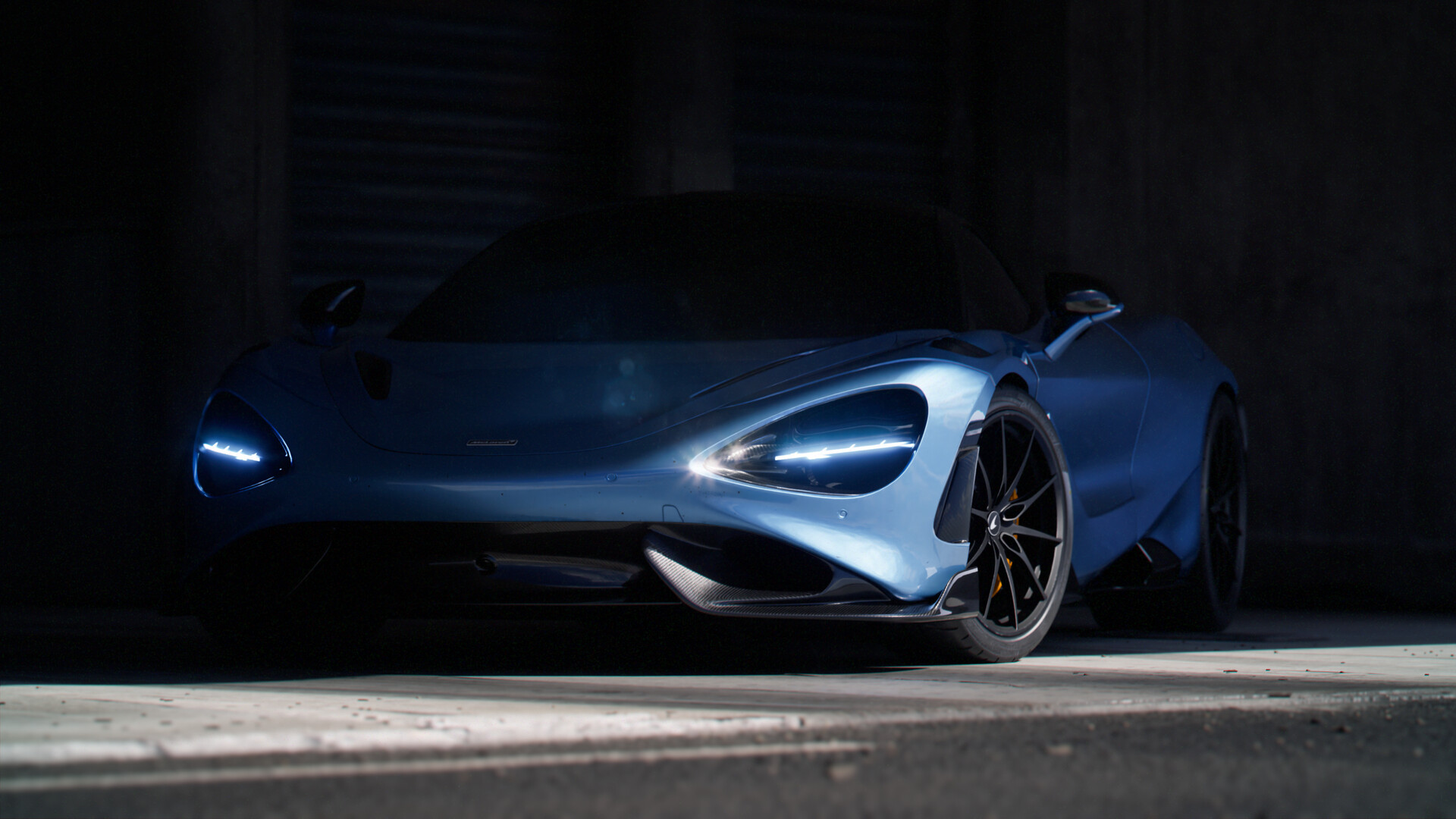 Blue McLaren 720S Sports Car in Dark Garage HD Wallpaper