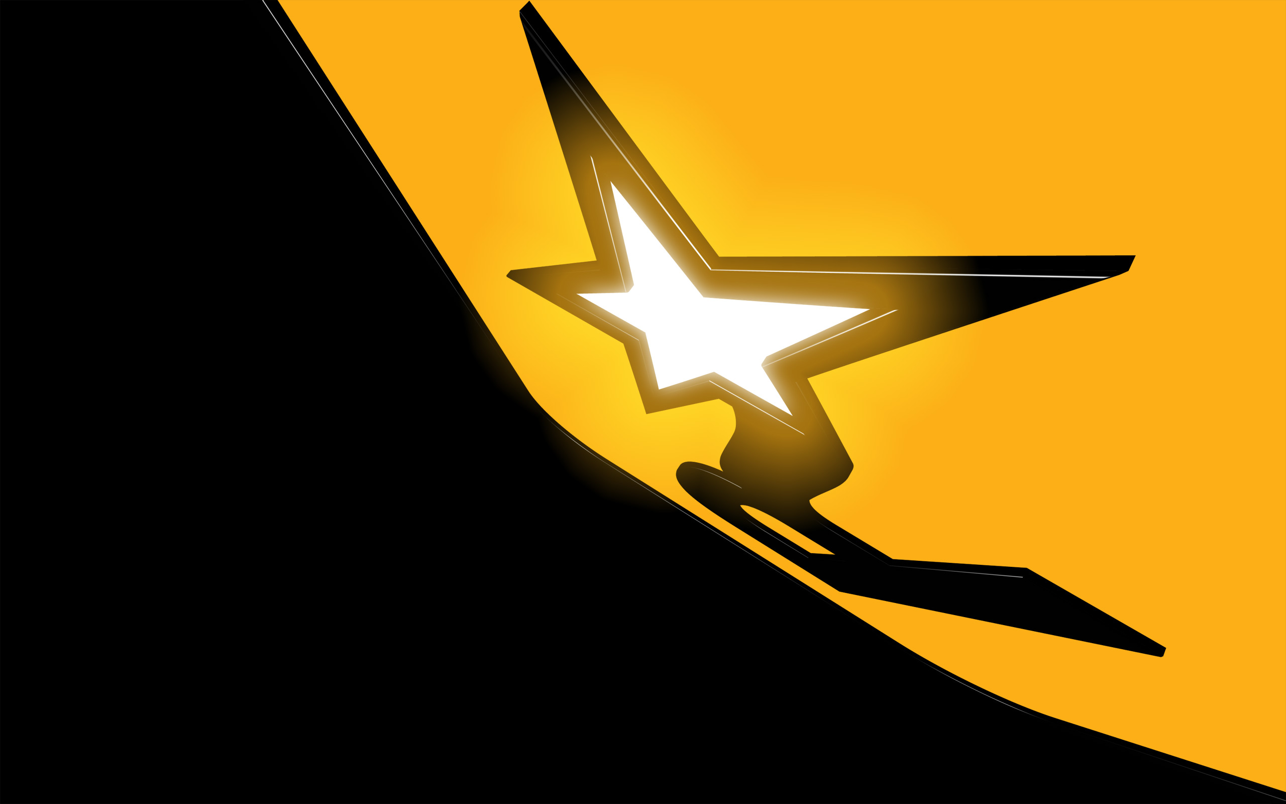 Stylized glowing star emblem on yellow and black background HD Wallpaper