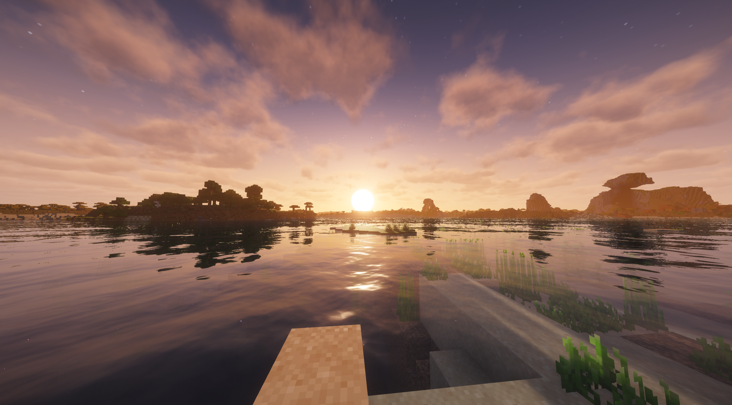 Minecraft Sunset Over Water with Shaders HD Wallpaper
