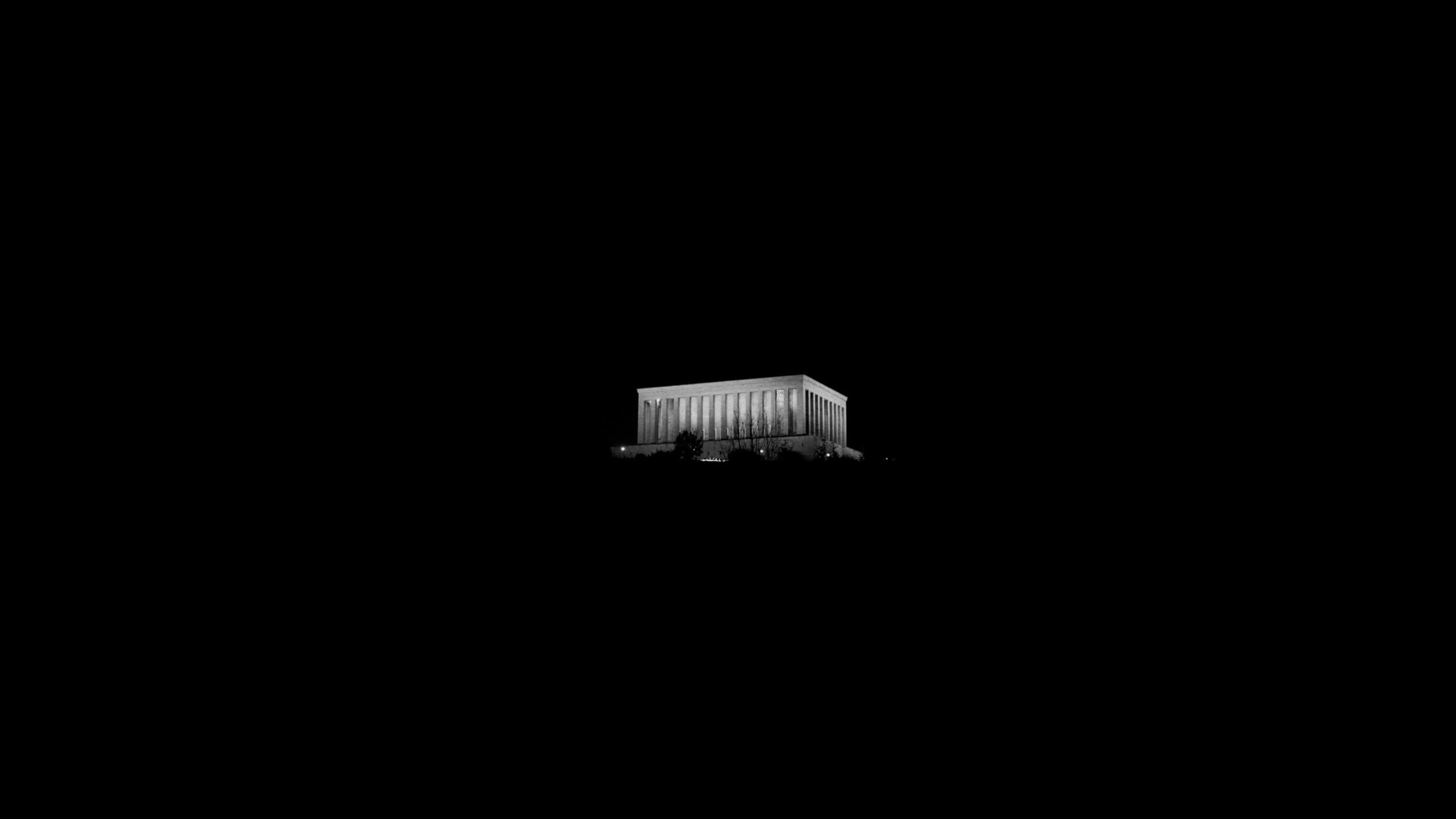 Anıtkabir monument illuminated at night in black and white HD Wallpaper
