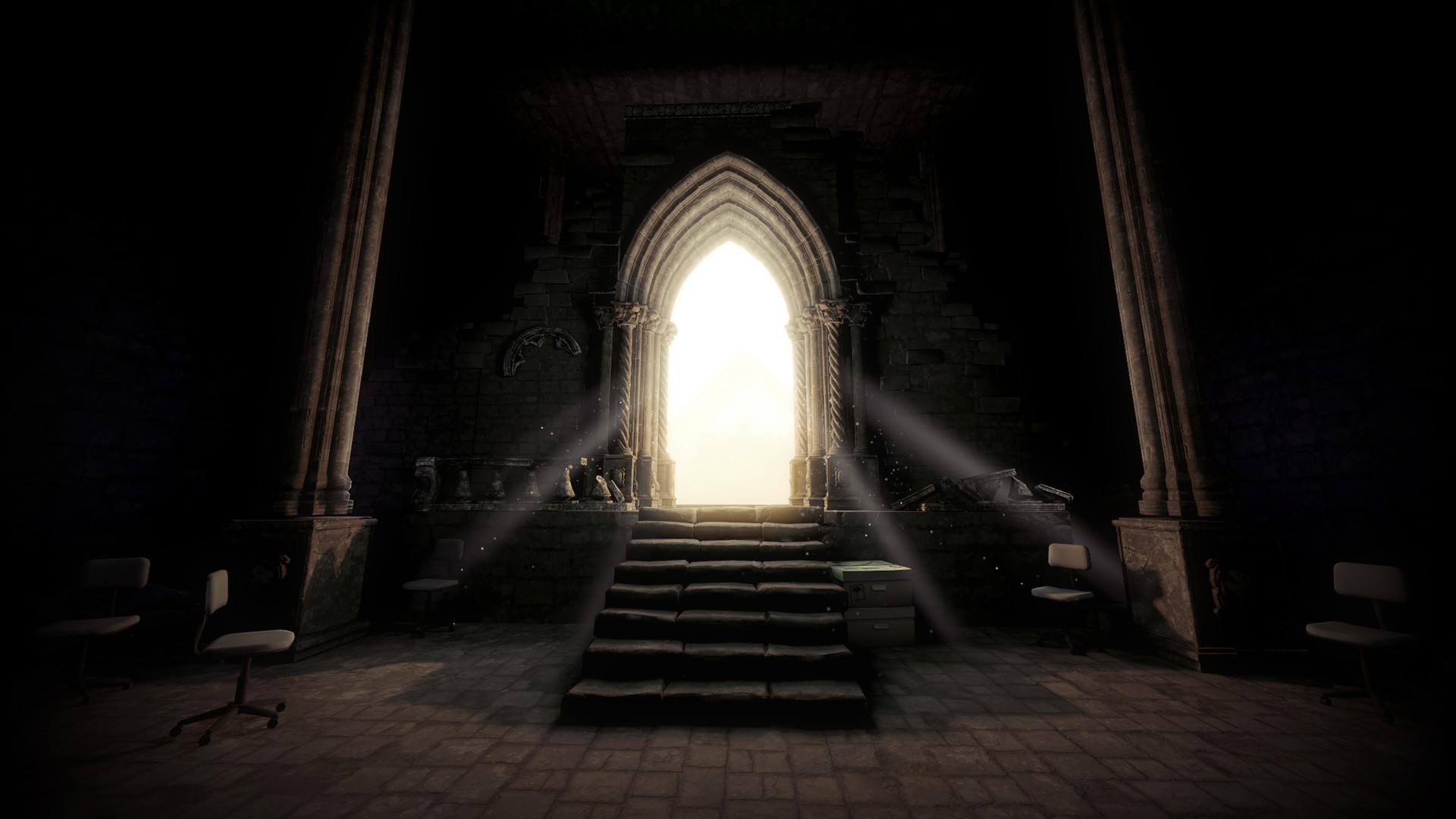 Brightly lit stone archway in The Stanley Parable HD Wallpaper