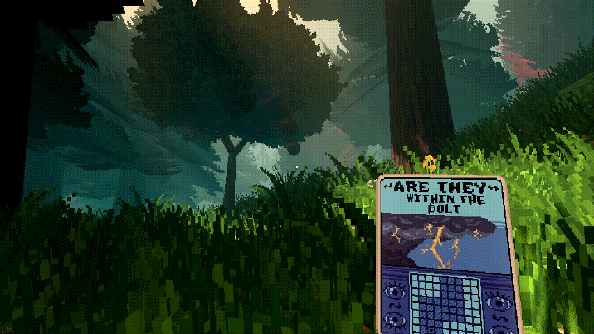 First-person forest view in Feed The Pit HD Wallpaper