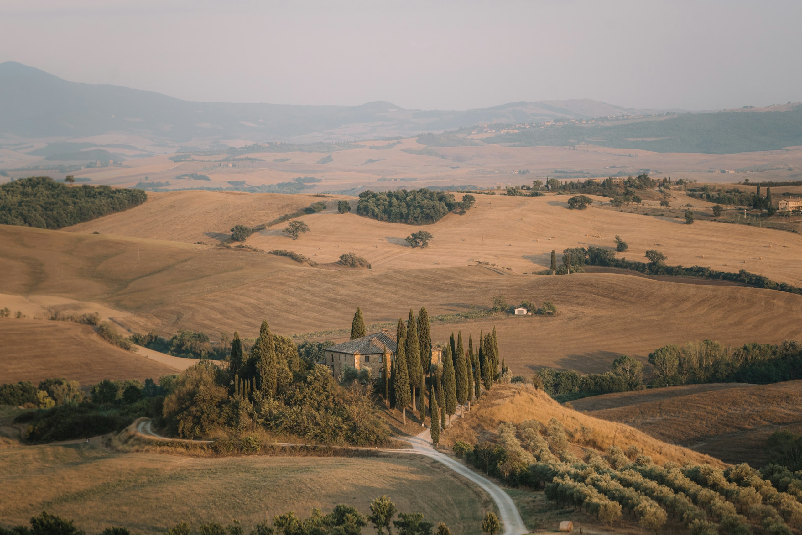 Tuscan Landscape with Villa and Cypress Trees HD Wallpaper