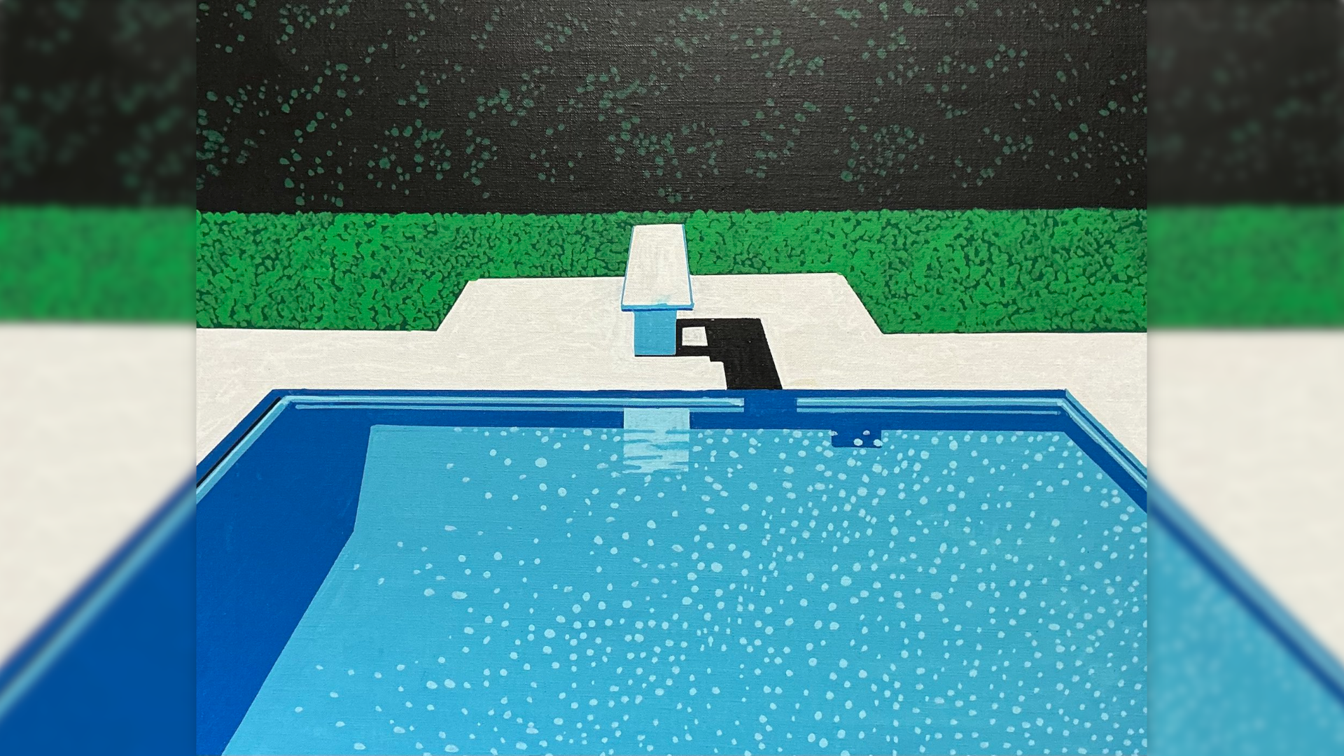 Painting of a Swimming Pool with a Diving Board HD Wallpaper