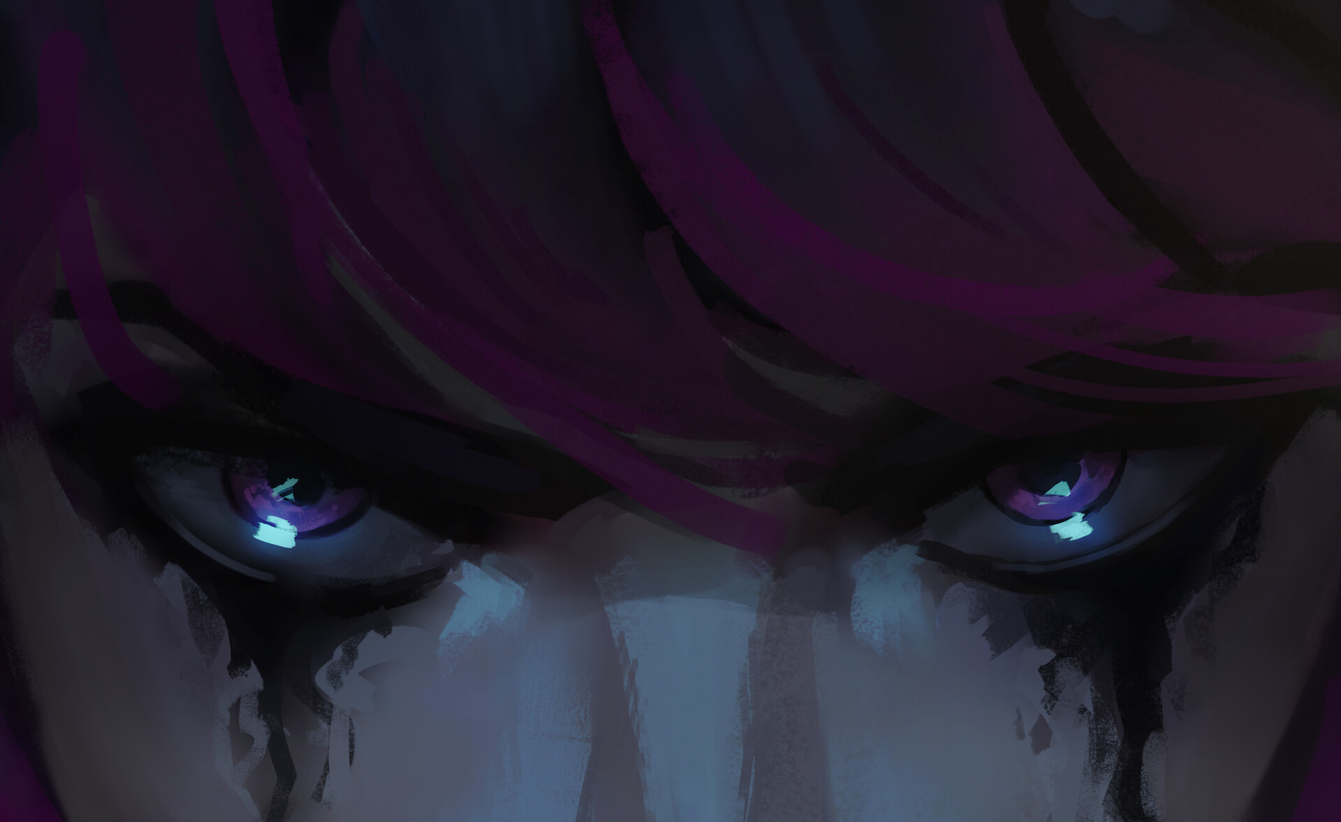 Close-up of Jinx with purple eyes from Arcane HD Wallpaper