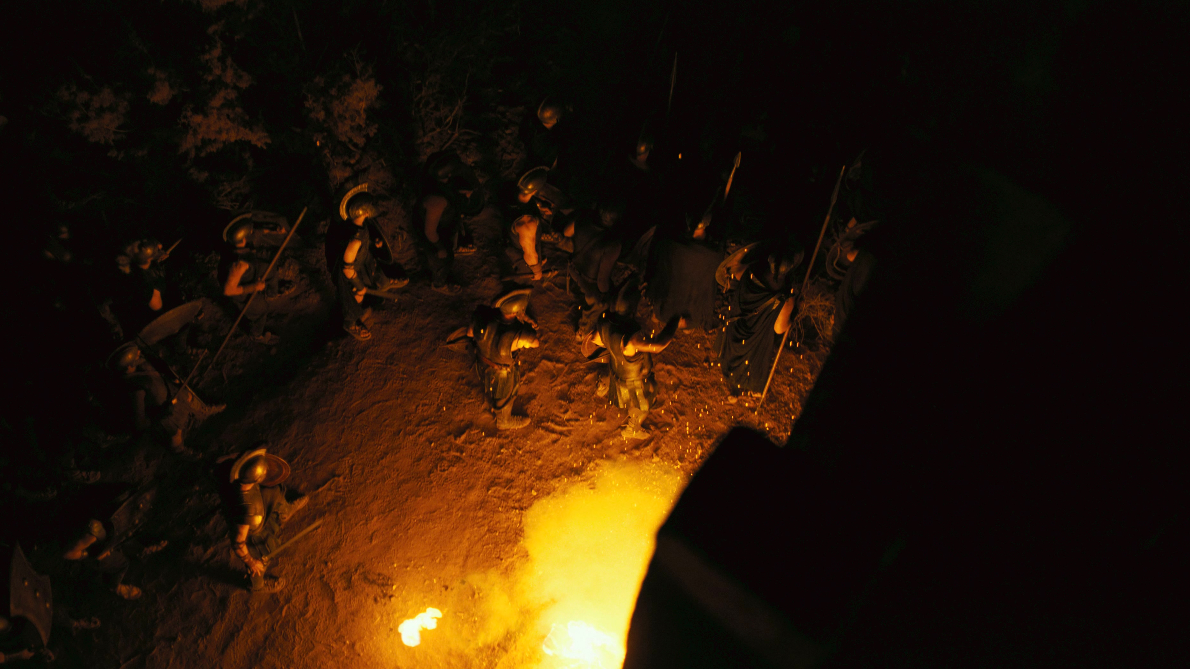 Greek soldiers gathered around a fire in The Odyssey HD Wallpaper