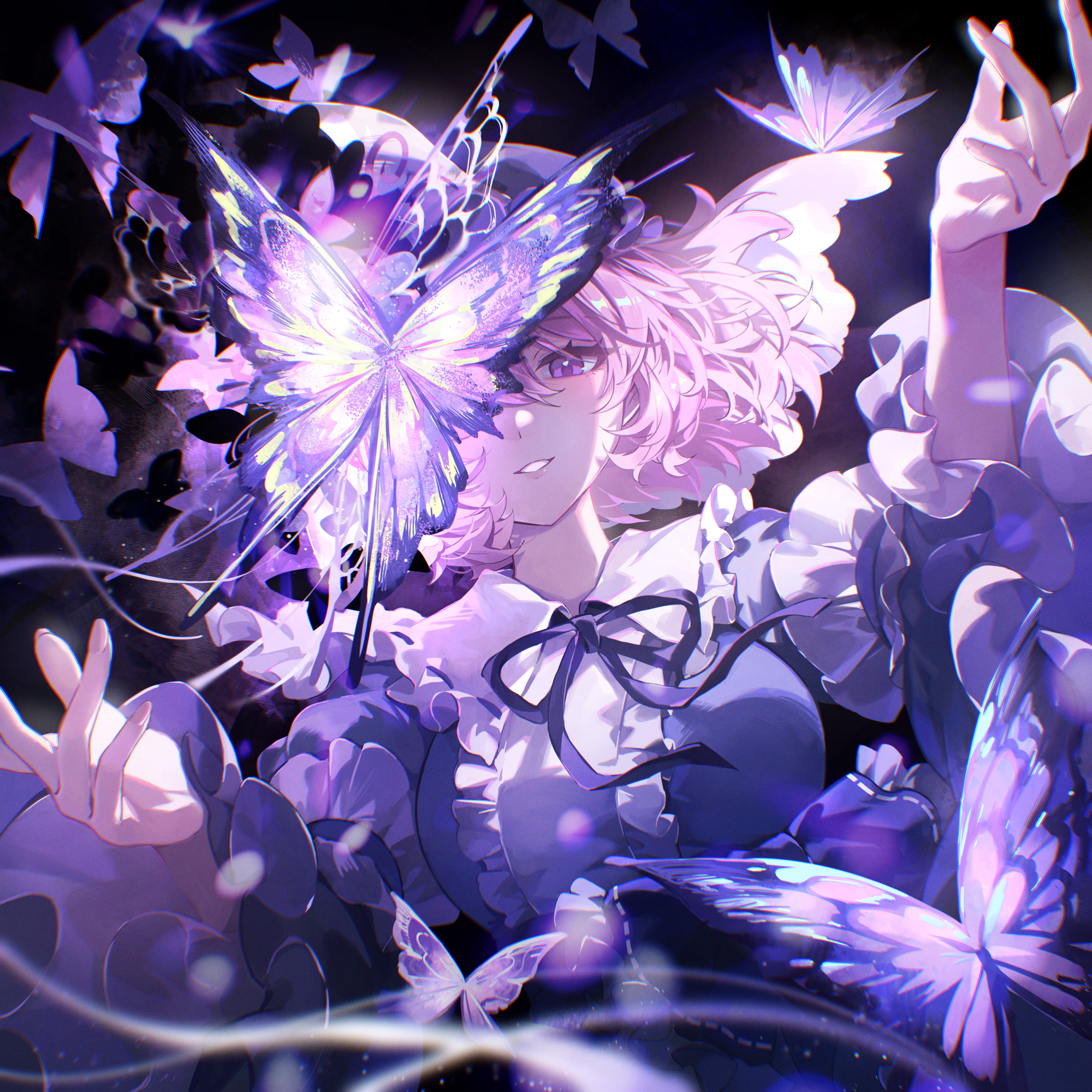 Yuyuko Saigyouji from Touhou Project with Butterflies HD Wallpaper