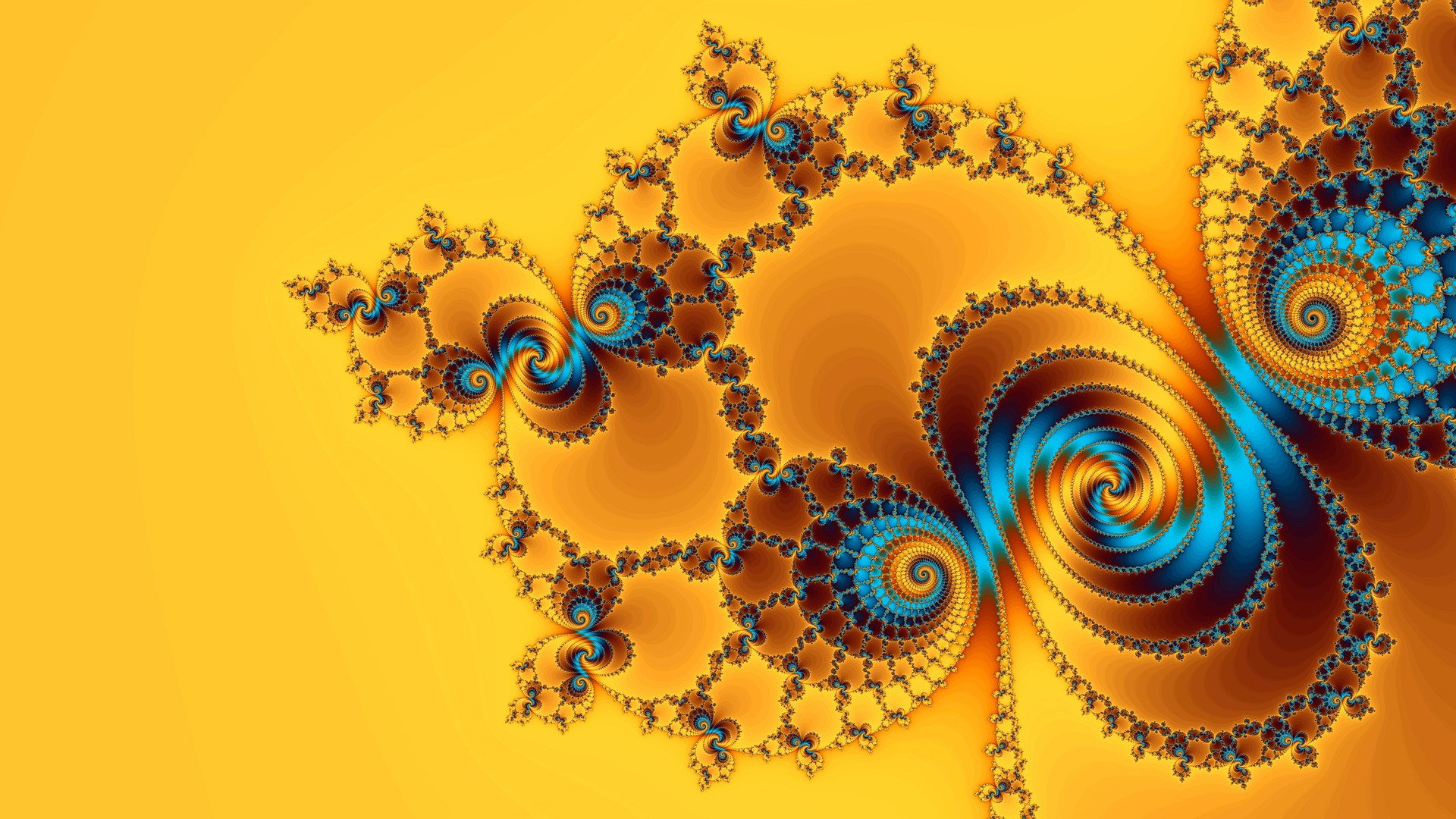 Intricate Mandelbrot Fractal Pattern in Yellow and Blue HD Wallpaper