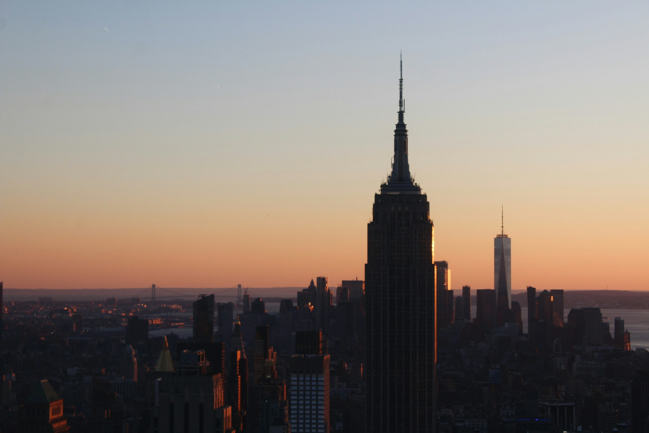 Empire State Building and New York Skyline at Sunset HD Wallpaper