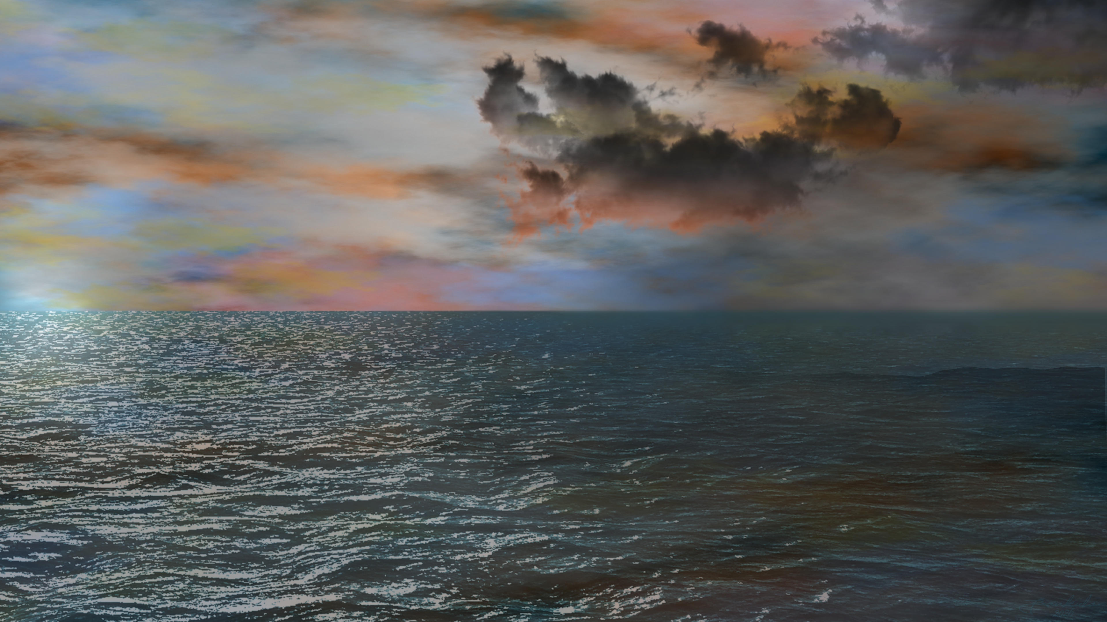 Calm Ocean Waves Under Dramatic Sunset Sky HD Wallpaper
