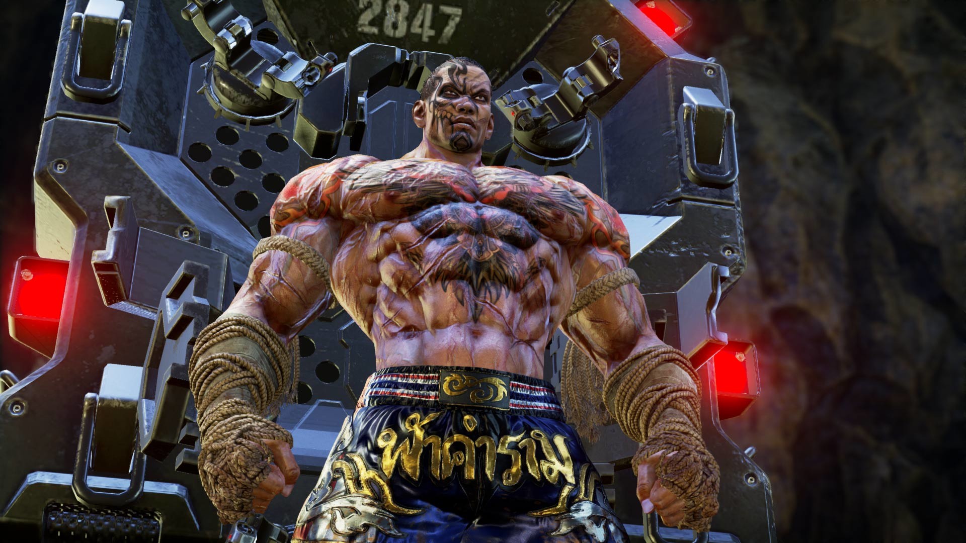 Fahkumram from Tekken 7 standing in front of machinery HD Wallpaper