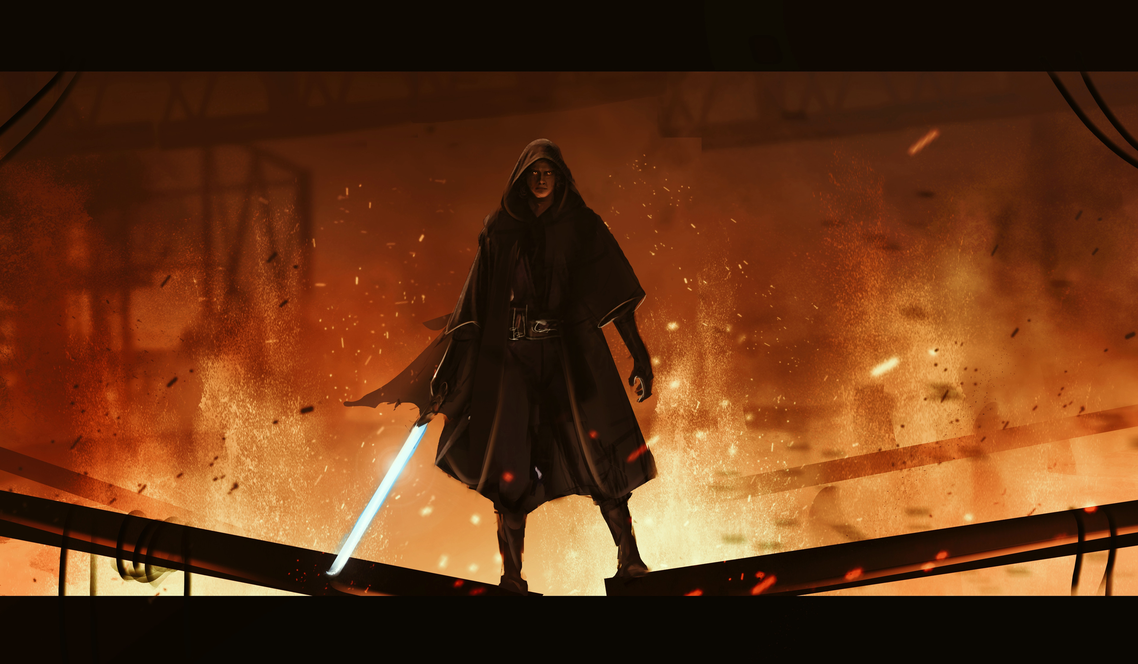 Anakin Skywalker with Lightsaber on Mustafar from Star Wars HD Wallpaper
