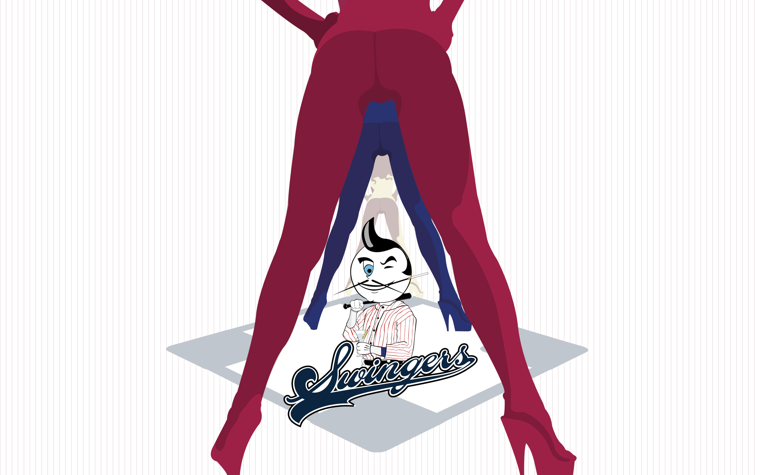 Stylized Swingers Baseball Mascot and Legs Illustration HD Wallpaper