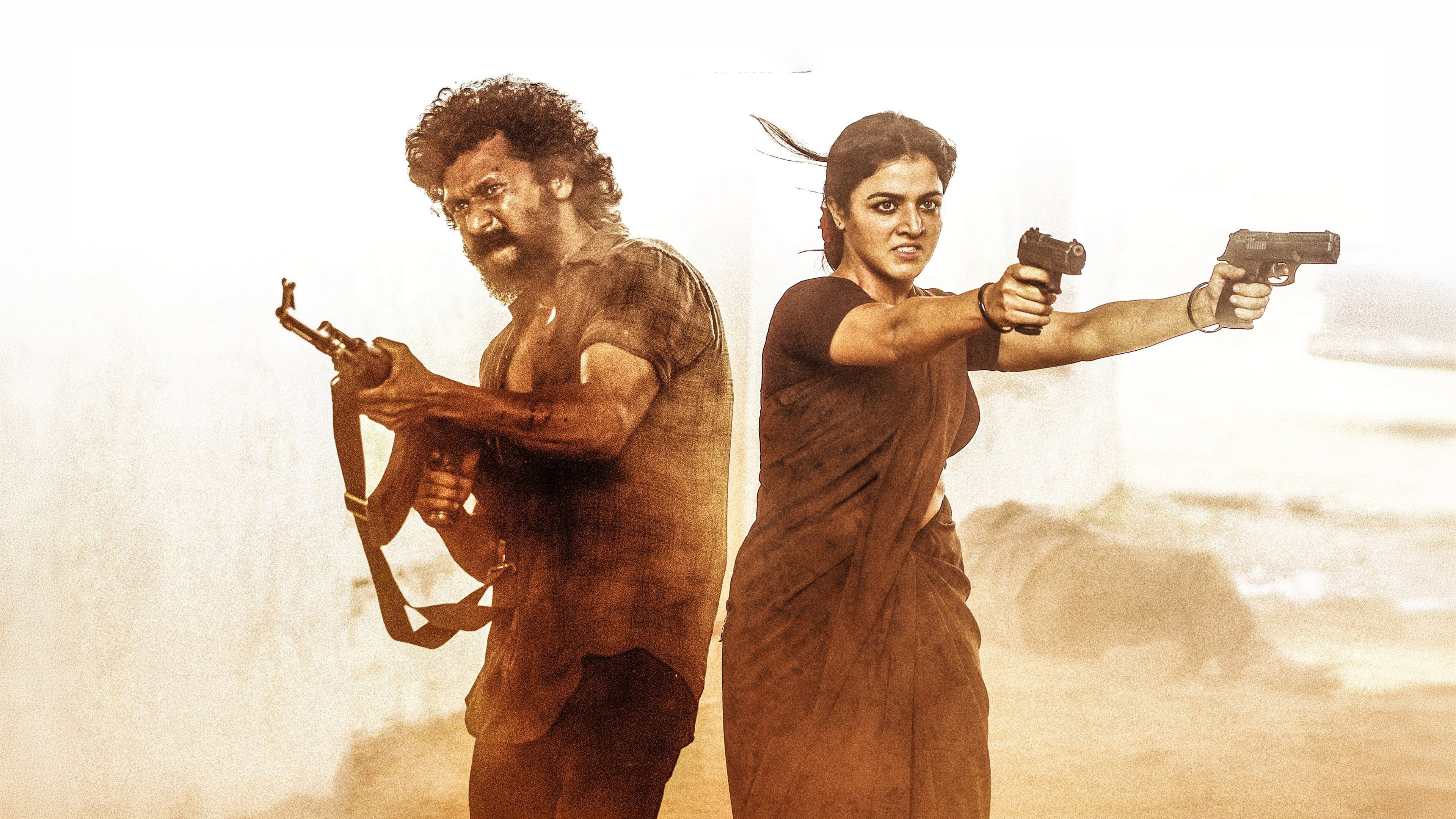 Man and Woman Holding Guns in Tamil Movie DC HD Wallpaper