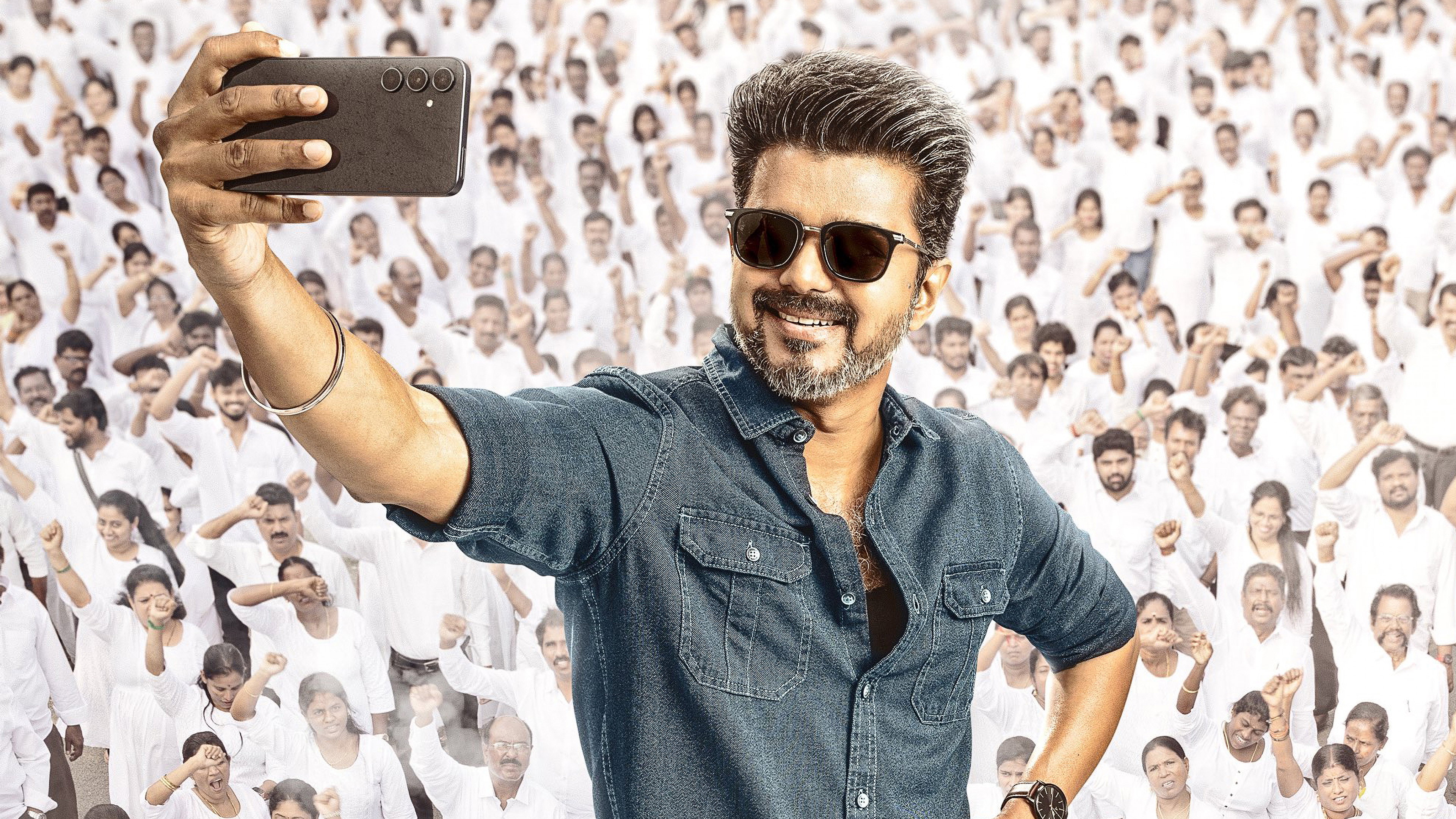 Thalapathy Vijay taking a selfie in Jana Nayagan HD Wallpaper