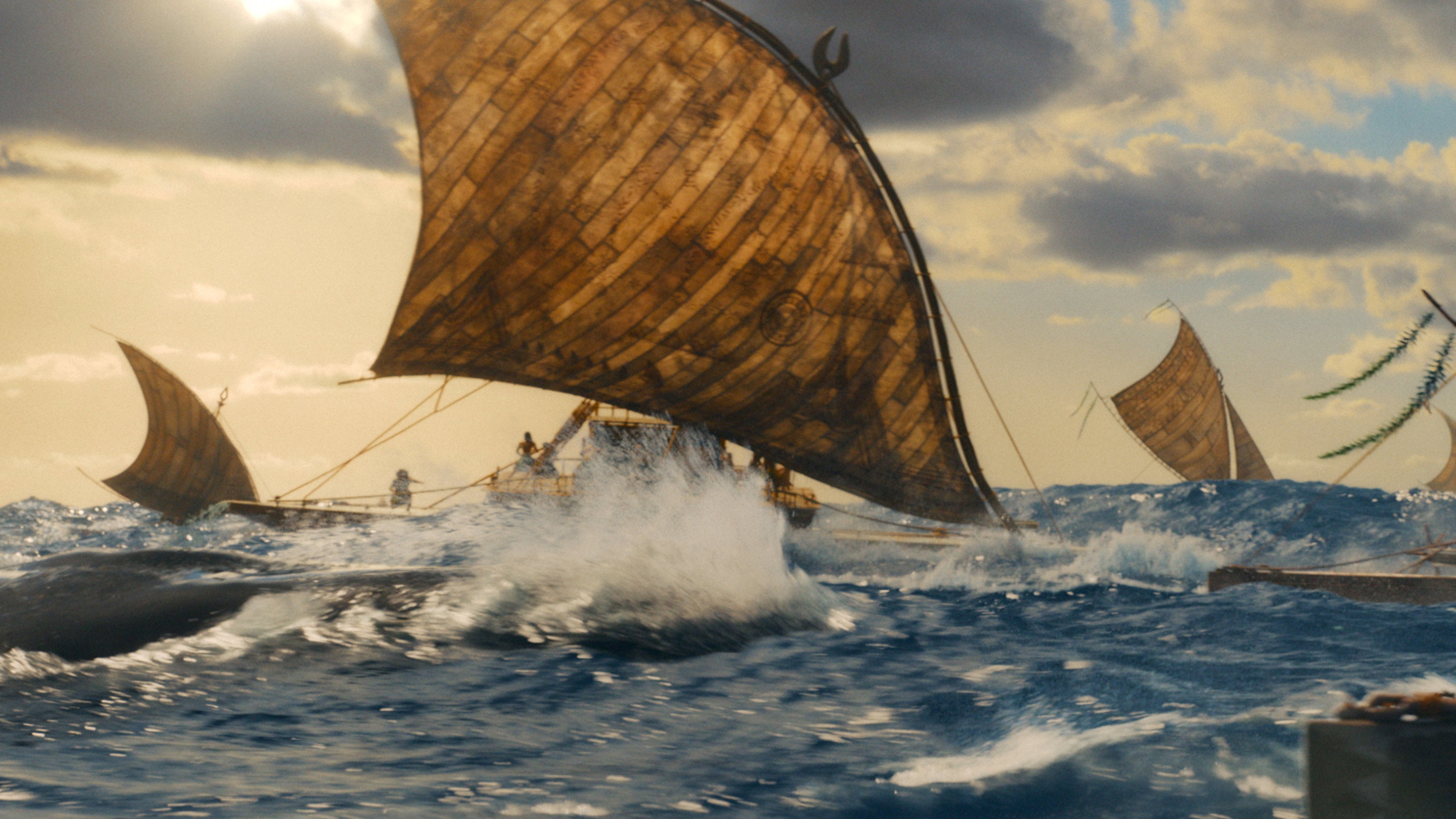 Sailing canoes on the ocean from live-action Moana HD Wallpaper
