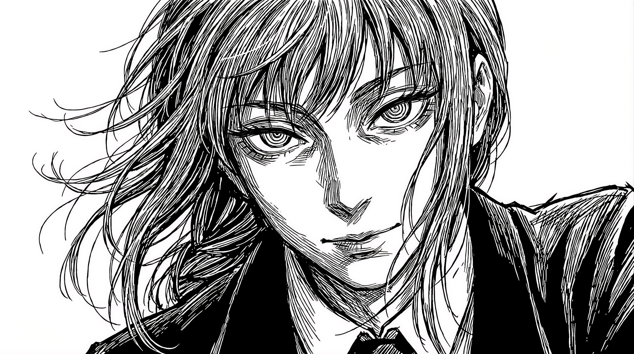 Makima from Chainsaw Man Black and White Manga Illustration HD Wallpaper