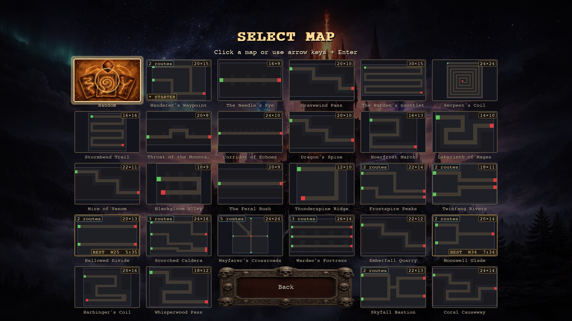 Map Selection Screen in Pyrewarden Video Game HD Wallpaper
