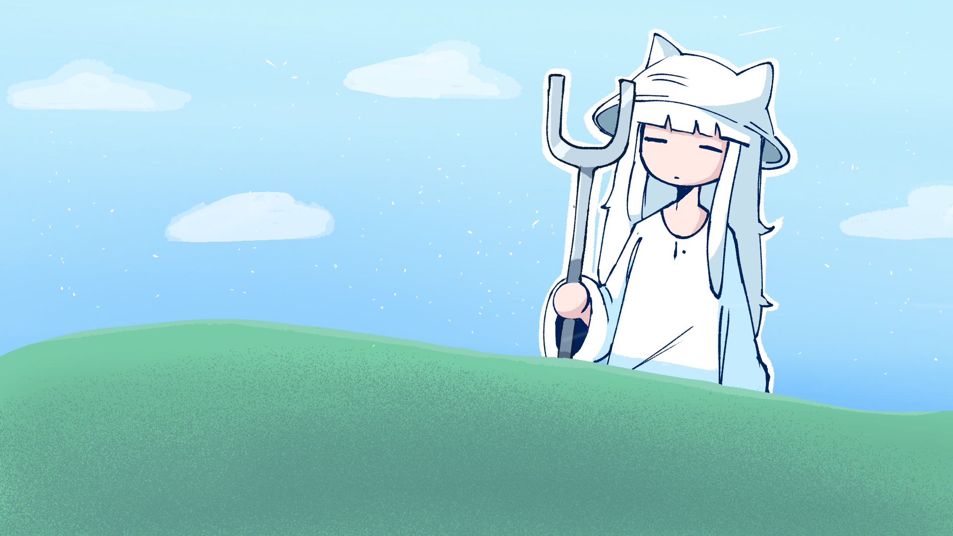 Anime girl with cat ear hat holding a tuning fork HD Wallpaper