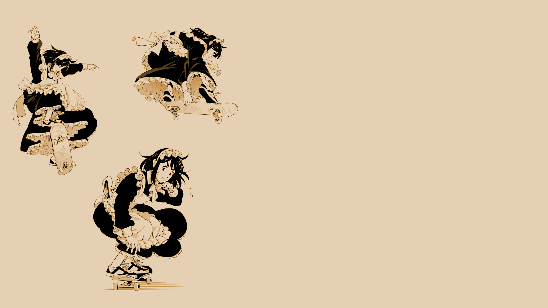 Skateboarding Maid Performing Tricks on a Beige Background HD Wallpaper