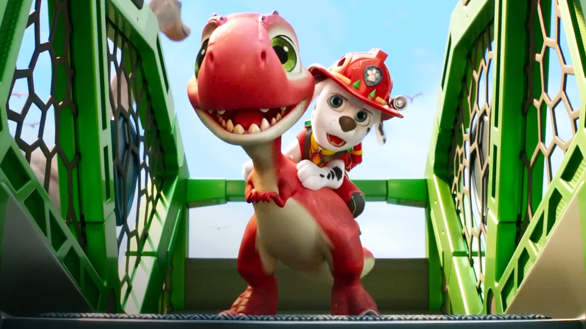 Marshall Riding a Red Dinosaur in PAW Patrol HD Wallpaper