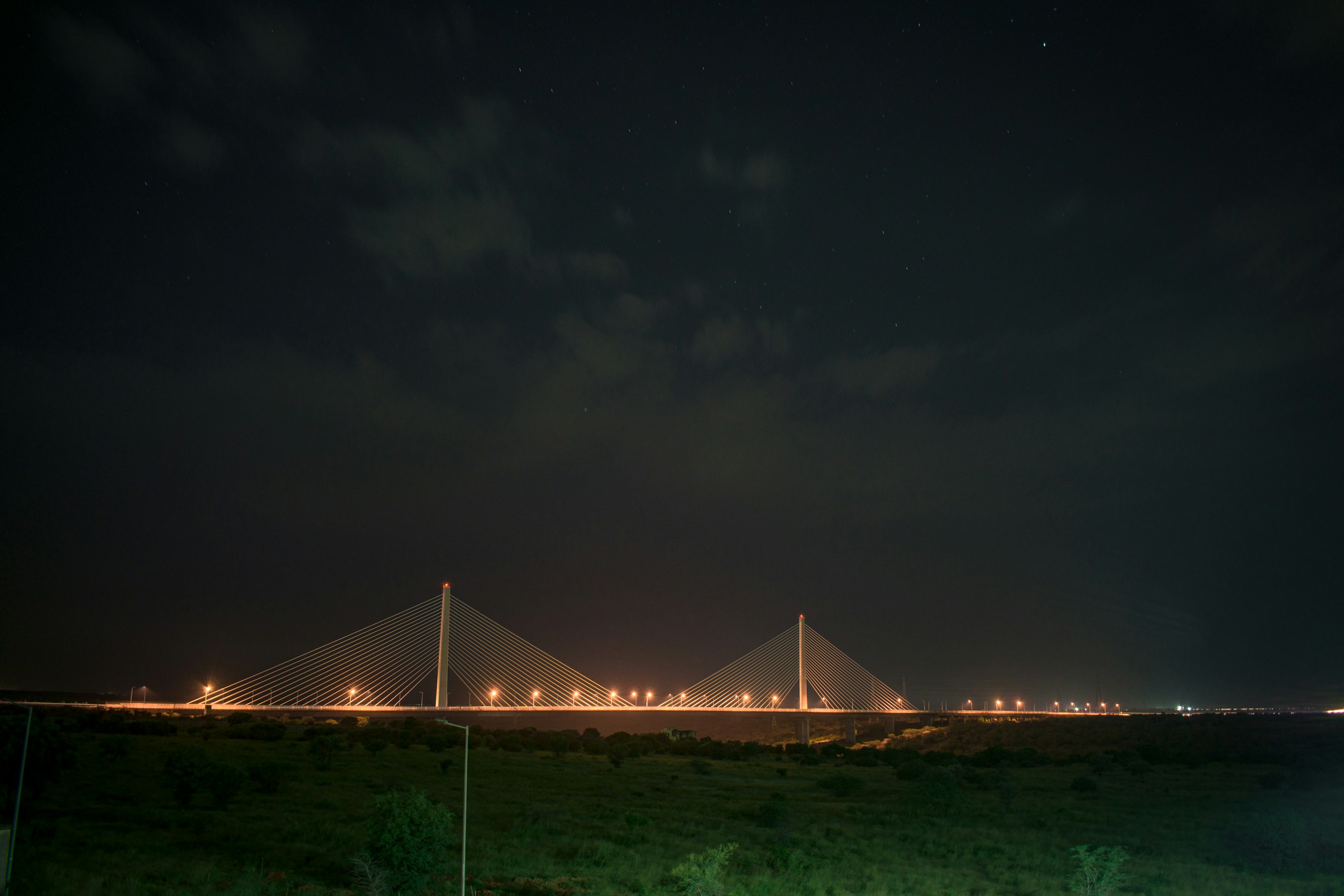 Illuminated Kota Hanging Bridge at Night HD Wallpaper