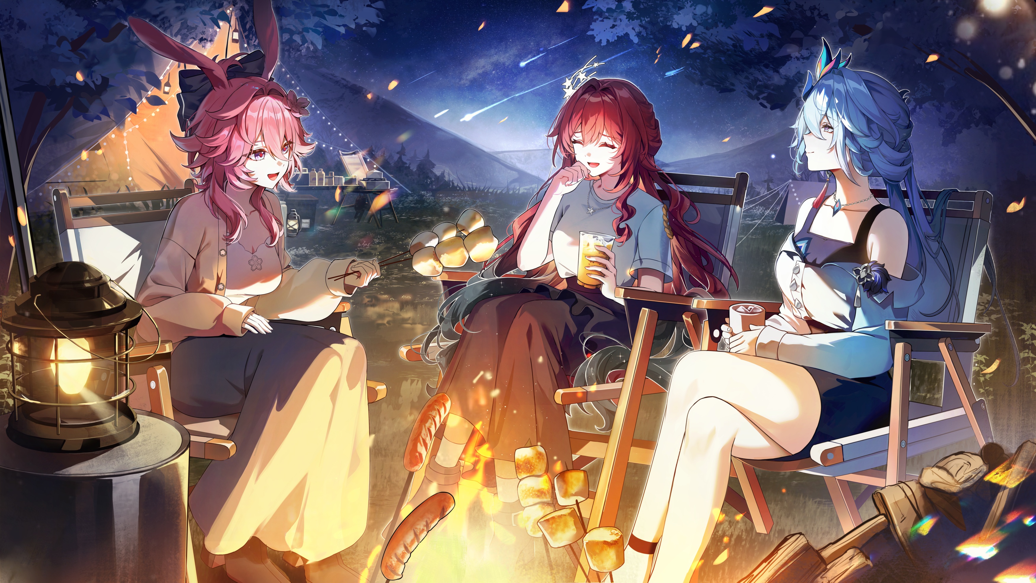 SAKURA, Eden, and Griseo Camping in Honkai Impact 3rd HD Wallpaper