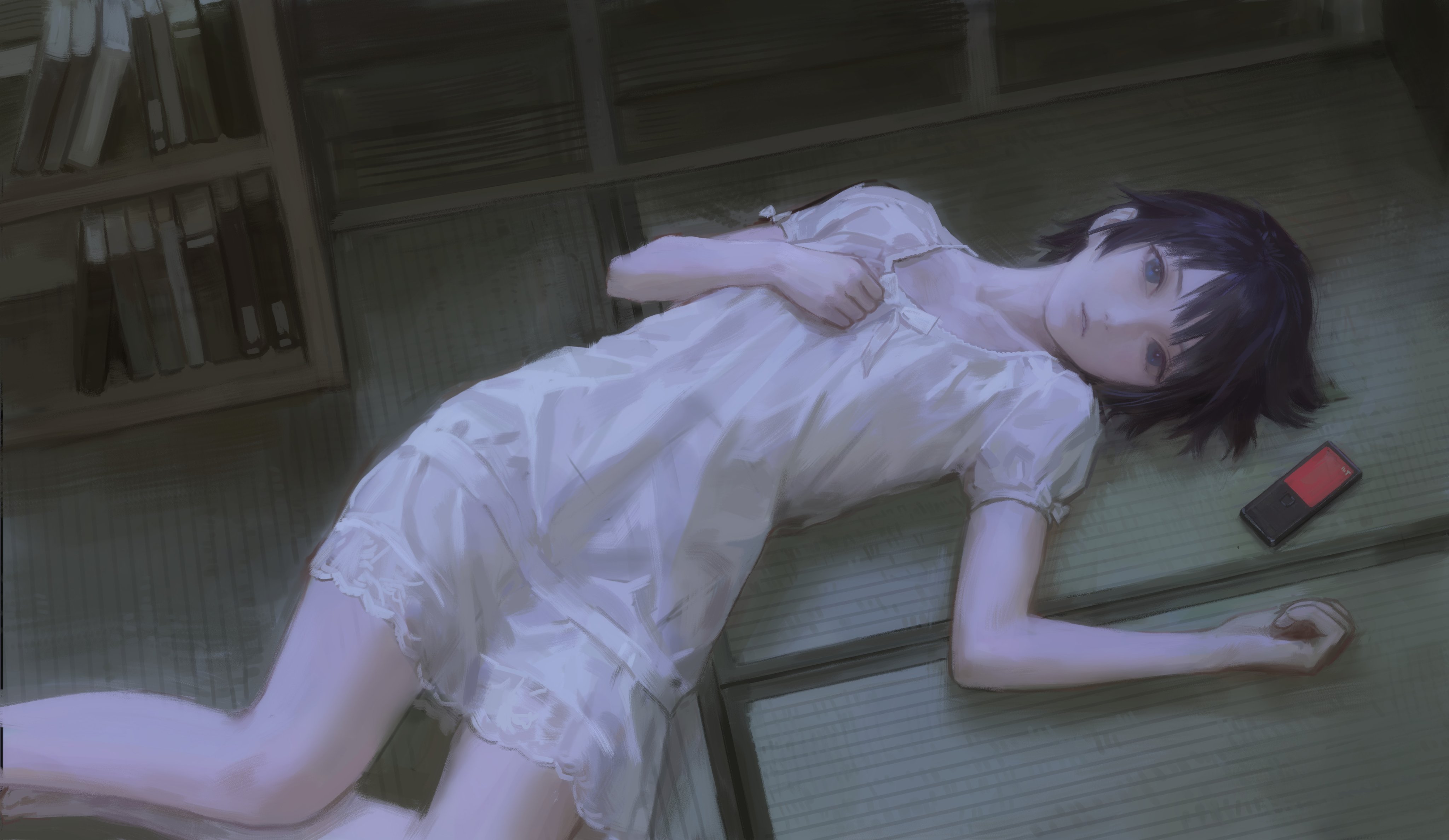 Mayuri Shiina from Steins;Gate Lying on Tatami Floor HD Wallpaper