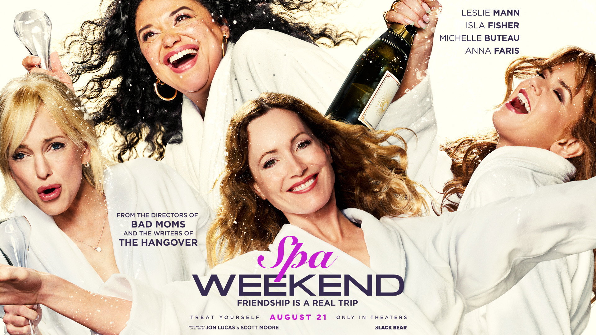 Spa Weekend movie poster featuring the main cast in robes HD Wallpaper