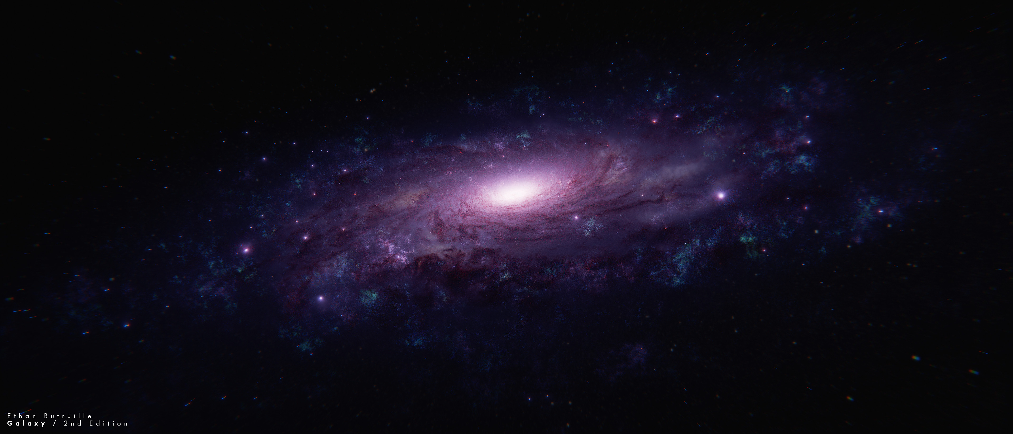 Spiral Galaxy with Bright Core and Purple Dust Clouds HD Wallpaper
