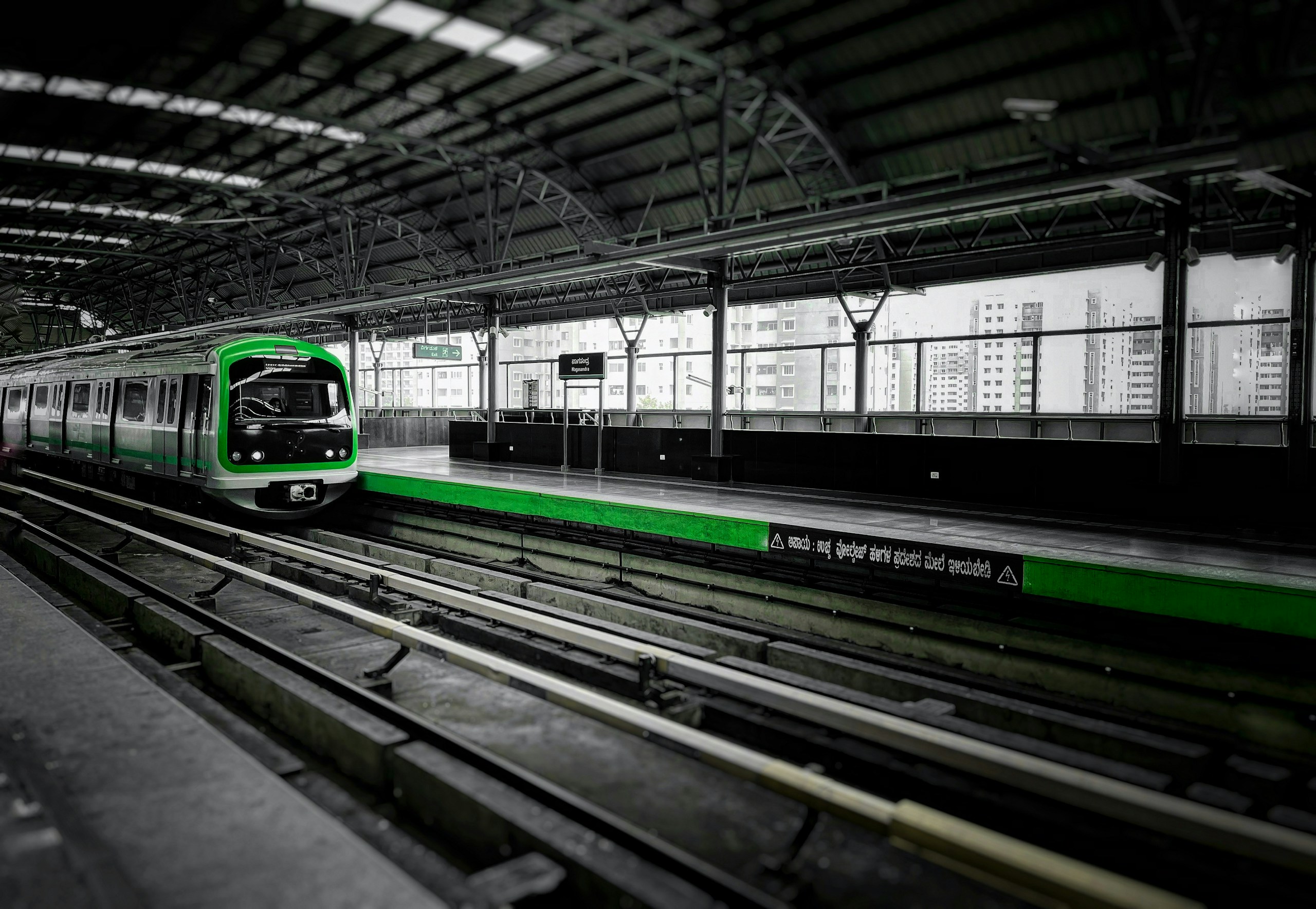 Green and White Metro Train at Station Platform HD Wallpaper